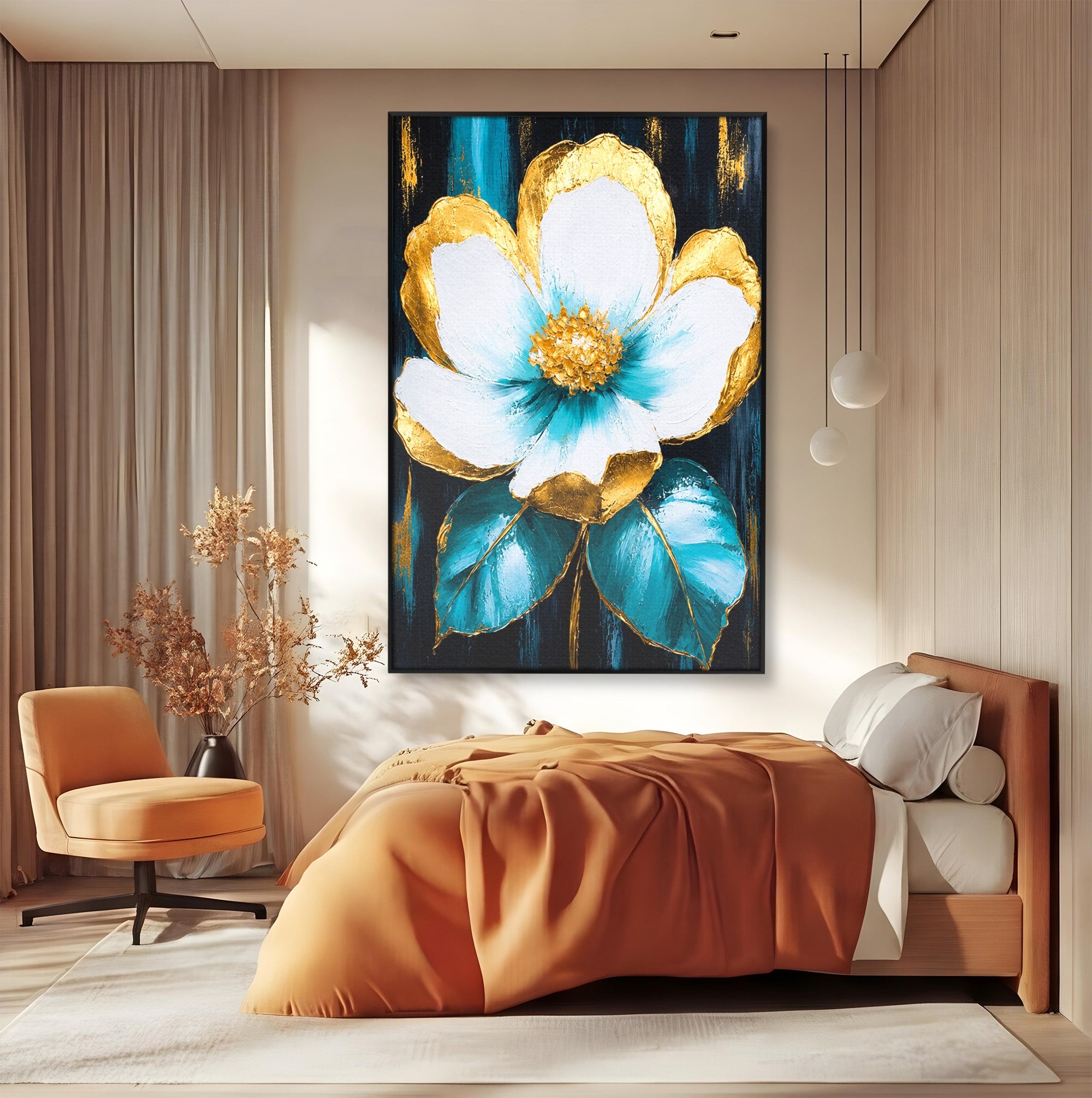 Tablou Canvas Premium LuxCanva® A1814, Rază de Azur, Floare, Arta, Abstract, Eleganta, Living, Culori Vibrante