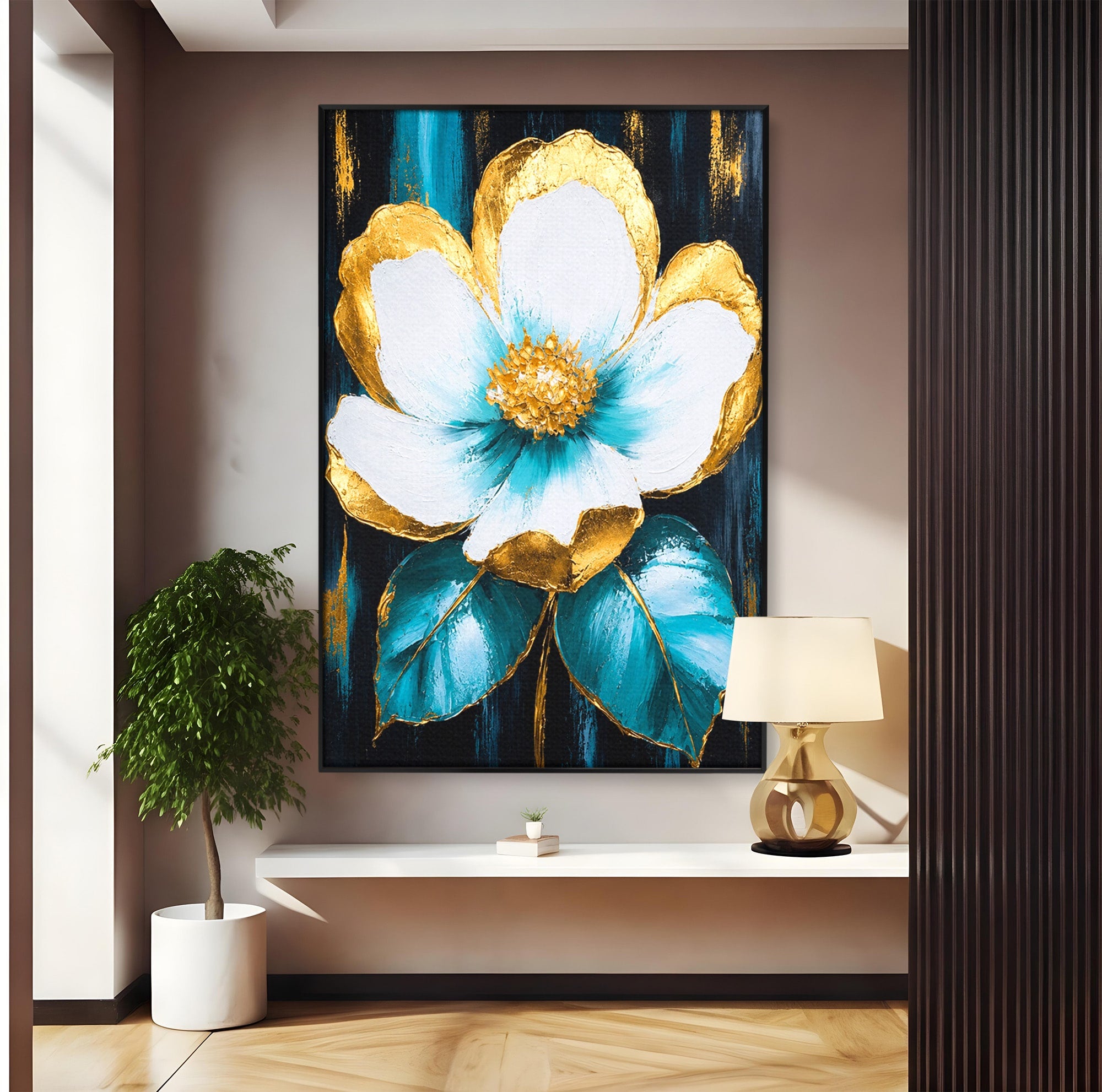Tablou Canvas Premium LuxCanva® A1814, Rază de Azur, Floare, Arta, Abstract, Eleganta, Living, Culori Vibrante