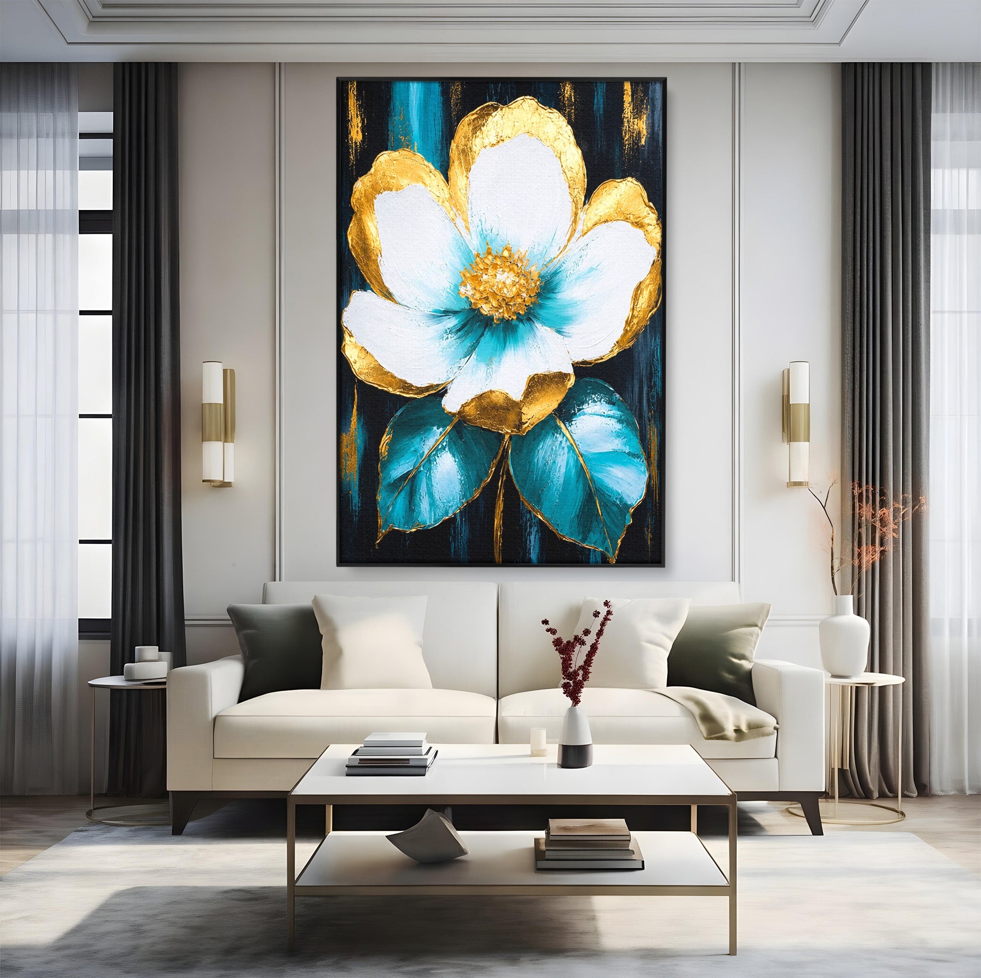 Tablou Canvas Premium LuxCanva® A1814, Rază de Azur, Floare, Arta, Abstract, Eleganta, Living, Culori Vibrante