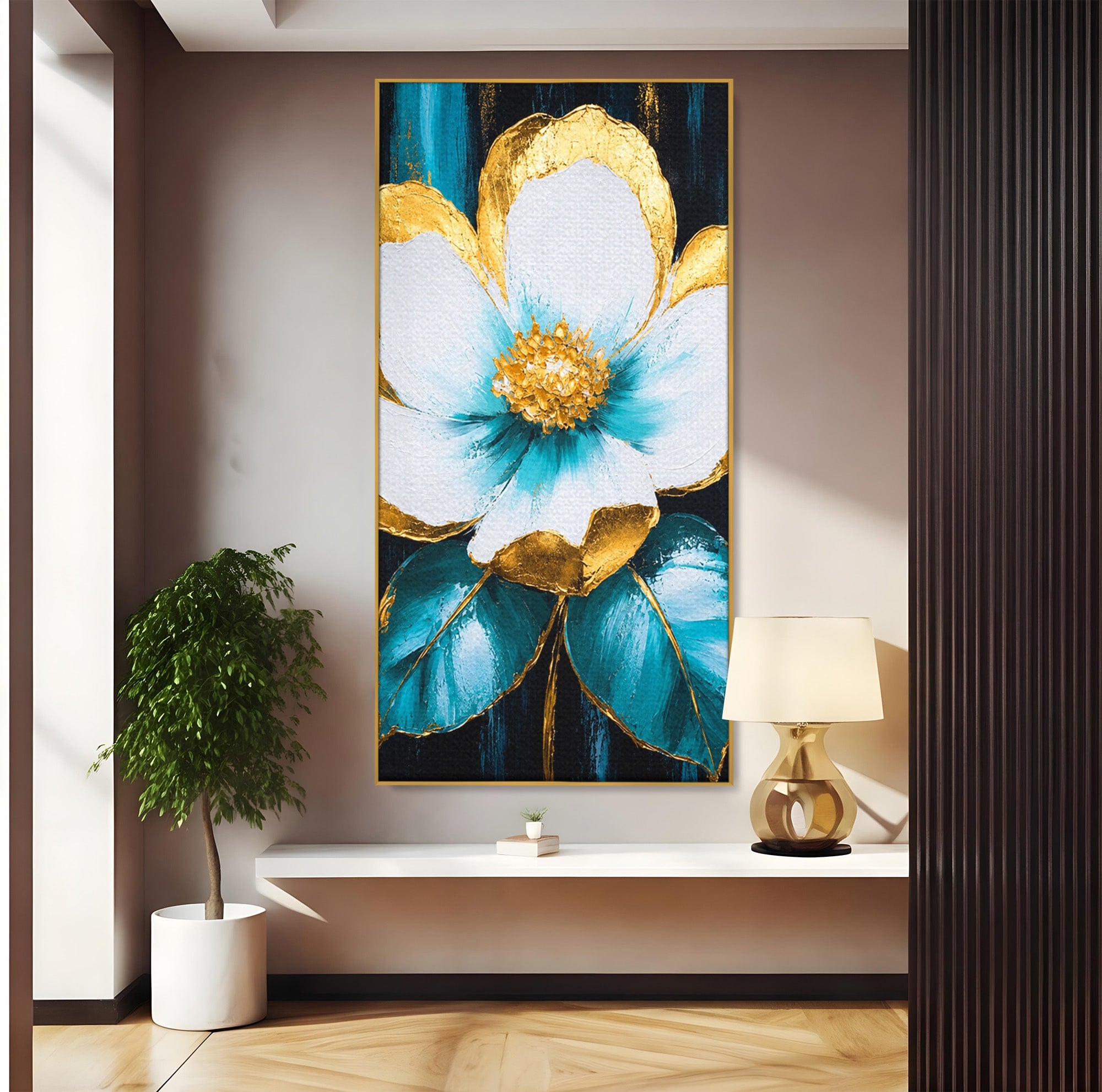 Tablou Canvas Premium LuxCanva® A1814, Rază de Azur, Floare, Arta, Abstract, Eleganta, Living, Culori Vibrante