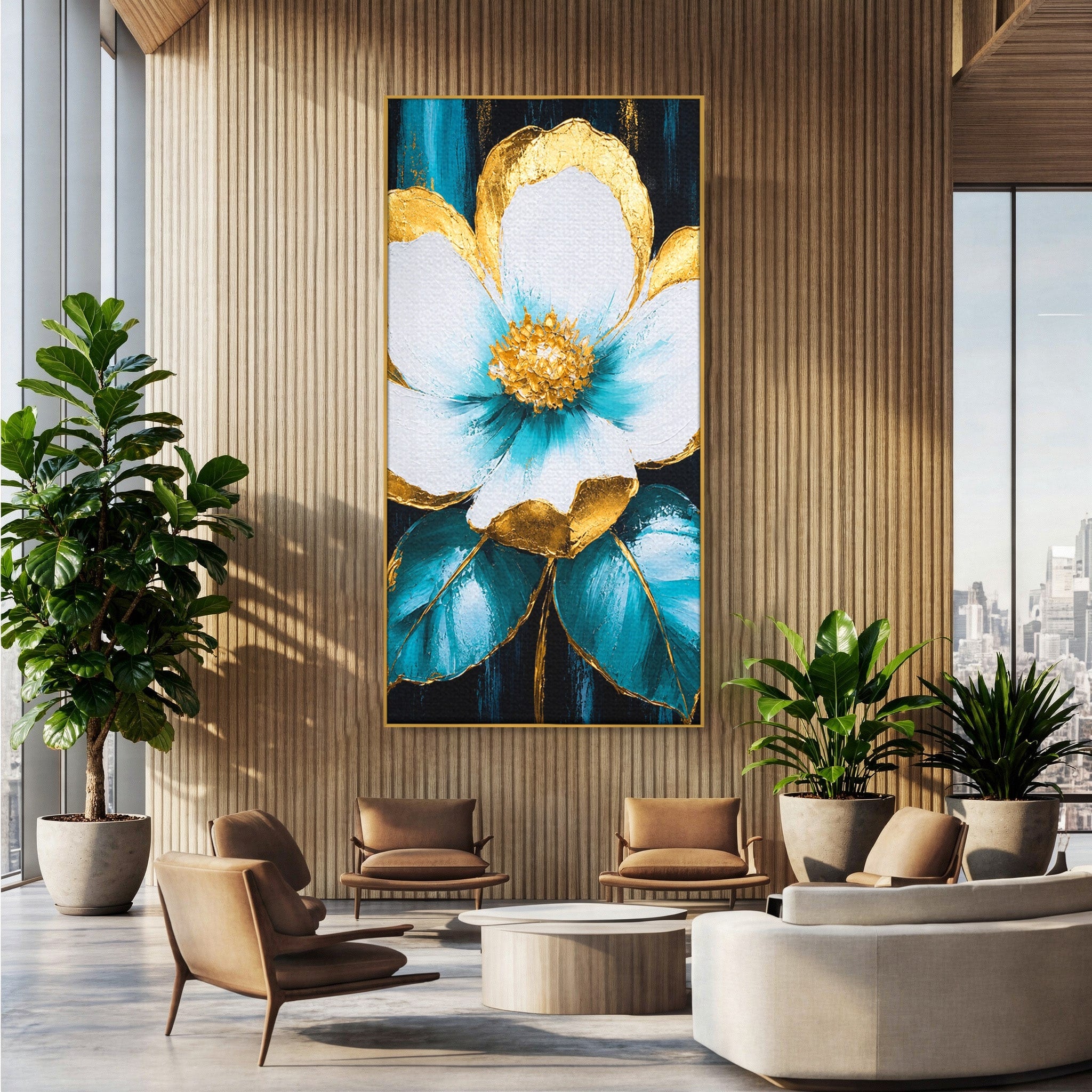 Tablou Canvas Premium LuxCanva® A1814, Rază de Azur, Floare, Arta, Abstract, Eleganta, Living, Culori Vibrante