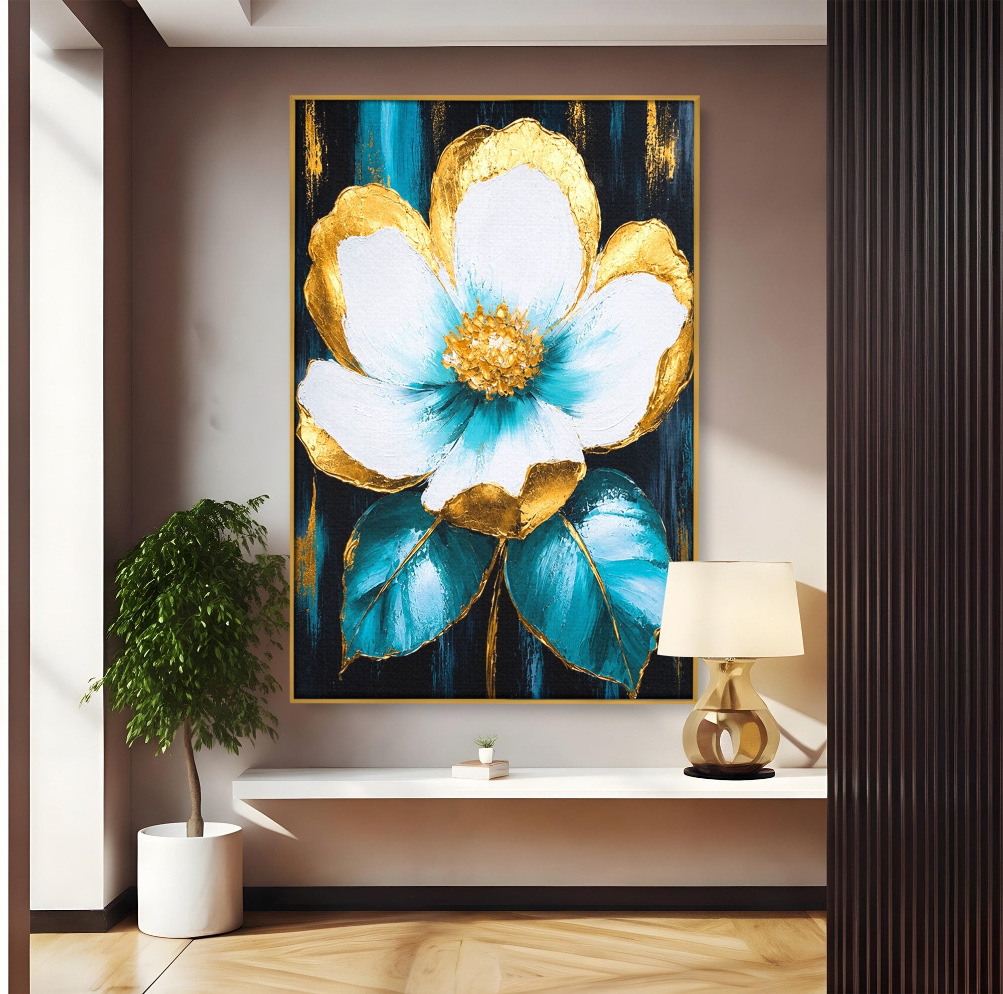 Tablou Canvas Premium LuxCanva® A1814, Rază de Azur, Floare, Arta, Abstract, Eleganta, Living, Culori Vibrante