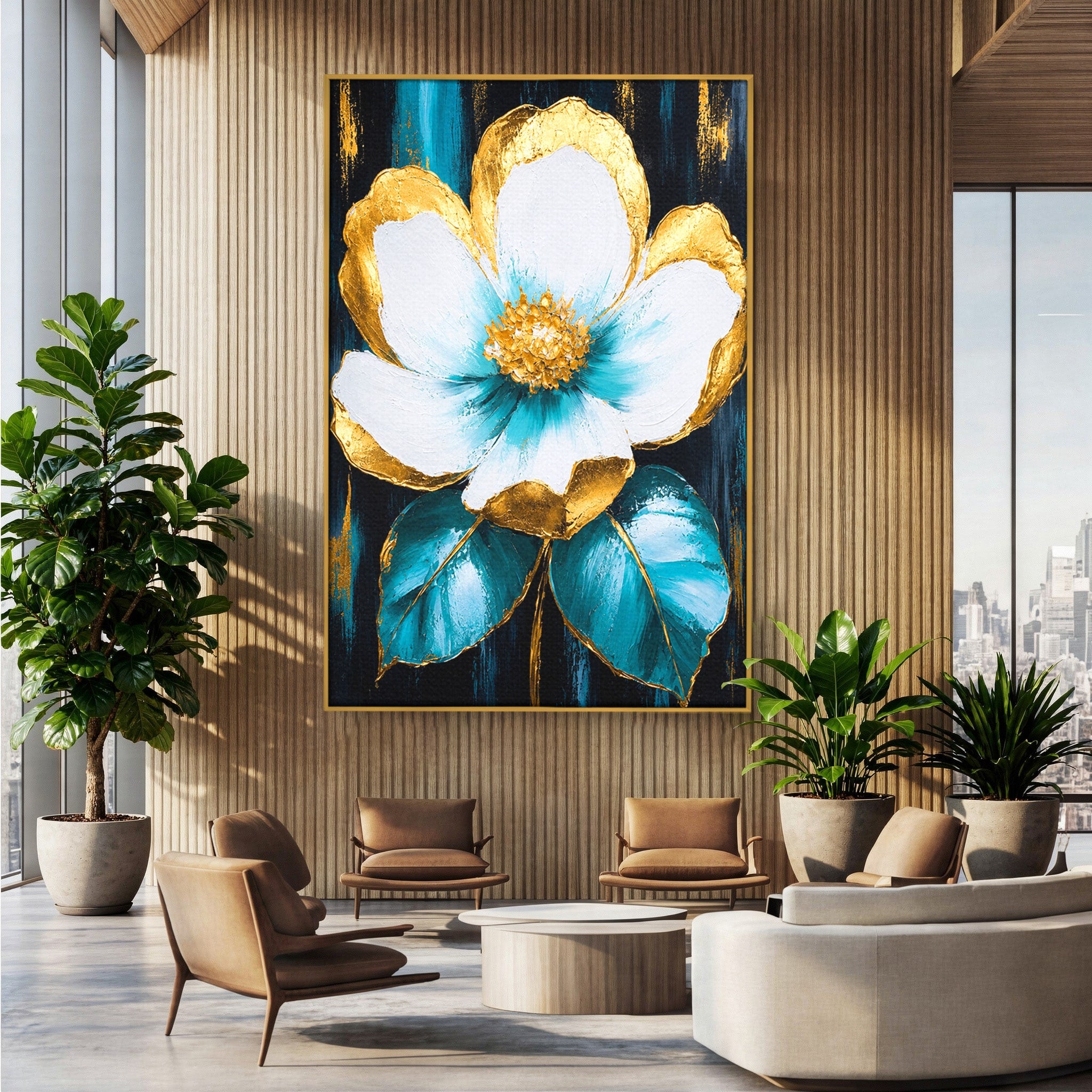 Tablou Canvas Premium LuxCanva® A1814, Rază de Azur, Floare, Arta, Abstract, Eleganta, Living, Culori Vibrante