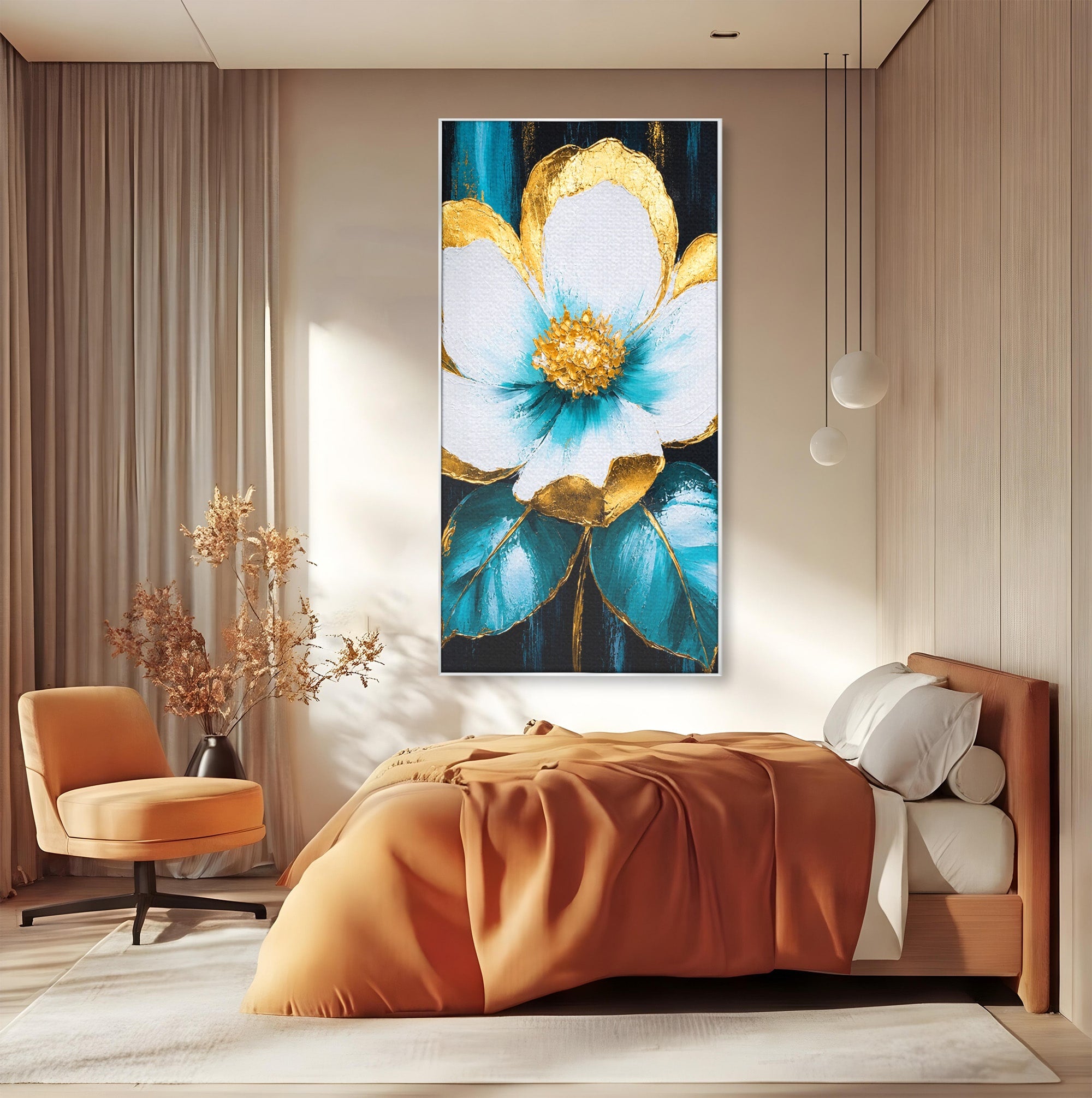 Tablou Canvas Premium LuxCanva® A1814, Rază de Azur, Floare, Arta, Abstract, Eleganta, Living, Culori Vibrante