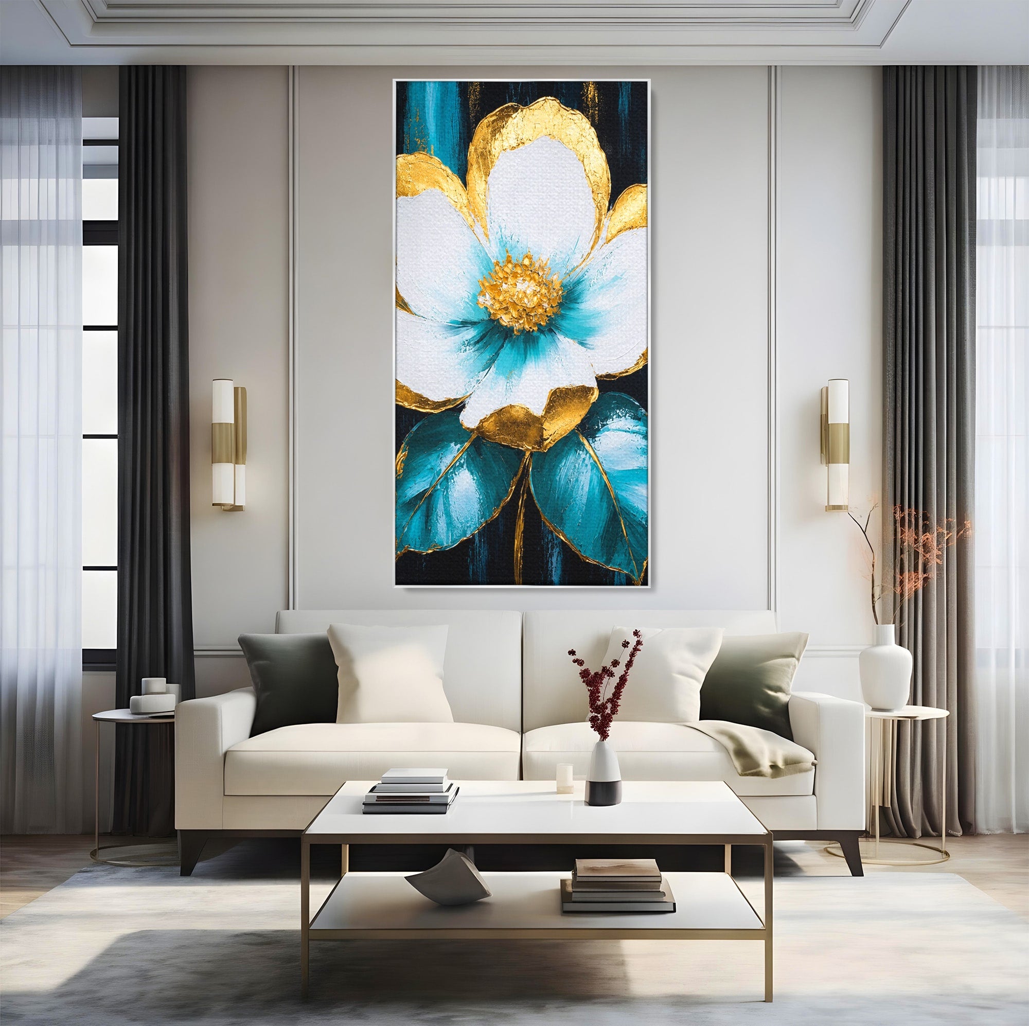 Tablou Canvas Premium LuxCanva® A1814, Rază de Azur, Floare, Arta, Abstract, Eleganta, Living, Culori Vibrante