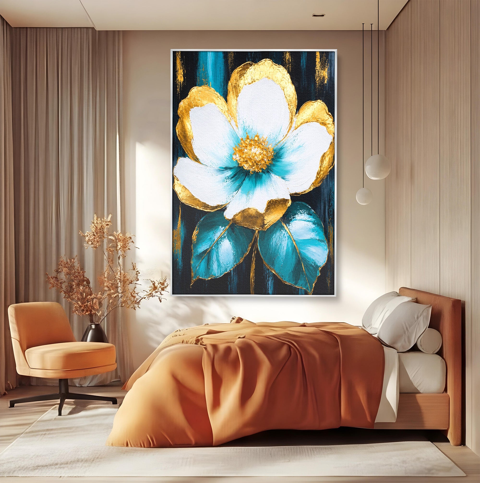 Tablou Canvas Premium LuxCanva® A1814, Rază de Azur, Floare, Arta, Abstract, Eleganta, Living, Culori Vibrante