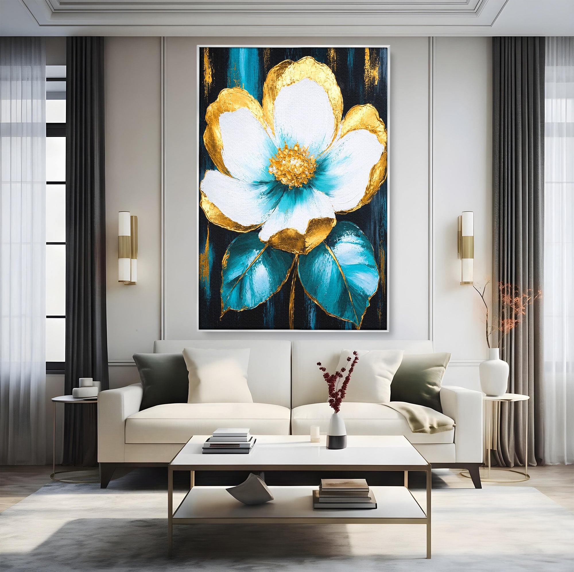 Tablou Canvas Premium LuxCanva® A1814, Rază de Azur, Floare, Arta, Abstract, Eleganta, Living, Culori Vibrante