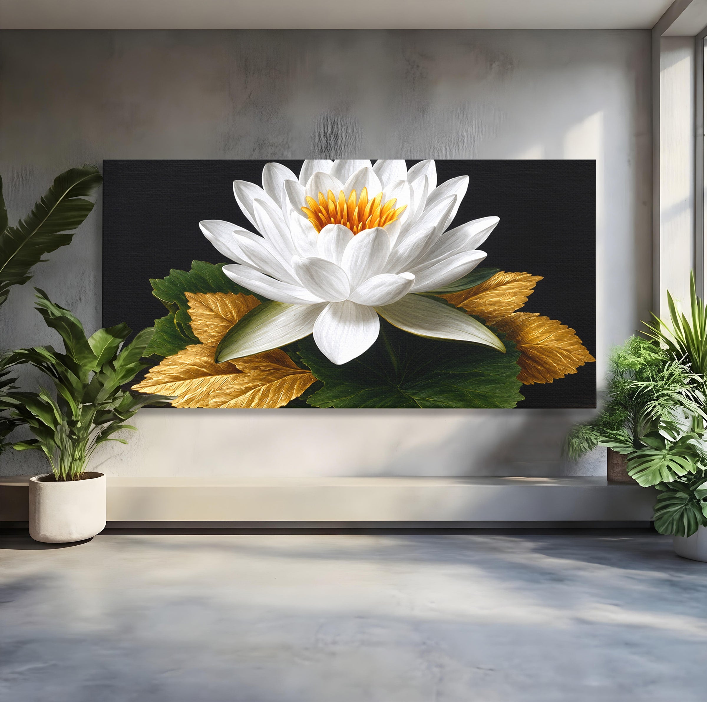 Tablou Canvas Premium LuxCanva® A1816, Splendoare Albă, Lotus, Elegant, Natura, Living, Dormitor, Culori Vibrante