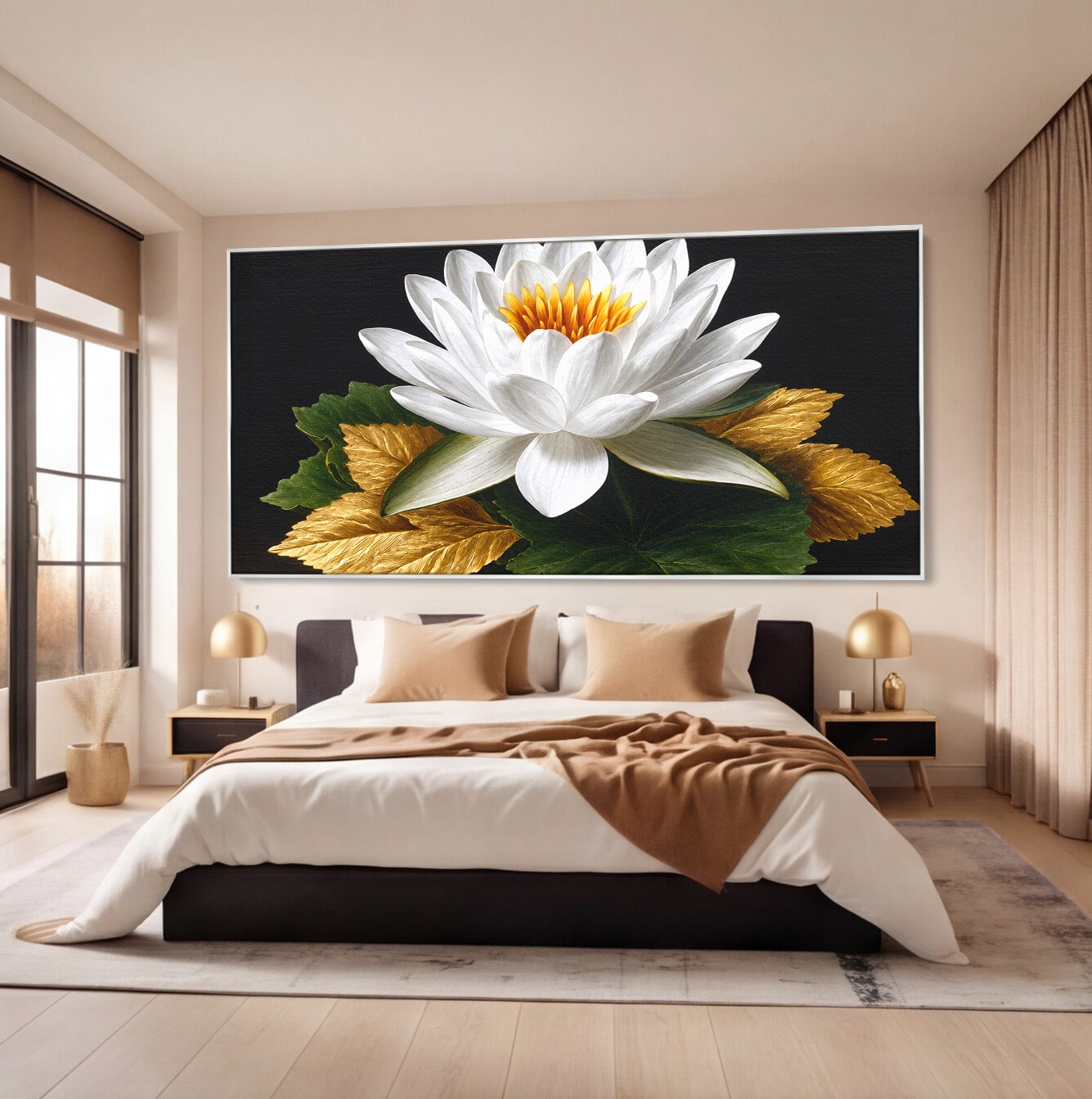 Tablou Canvas Premium LuxCanva® A1816, Splendoare Albă, Lotus, Elegant, Natura, Living, Dormitor, Culori Vibrante