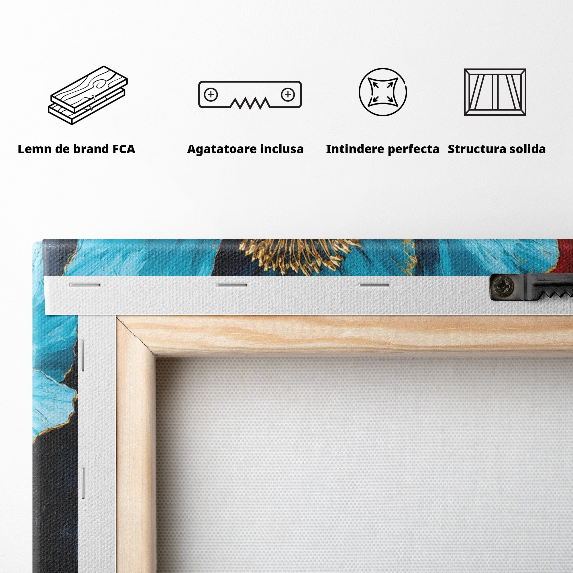 Tablou Canvas Premium LuxCanva® A1818, Eleganță de Safir, Floare, Frunze, Arta Botanica, Dormitor, Living, Culori Vibrante
