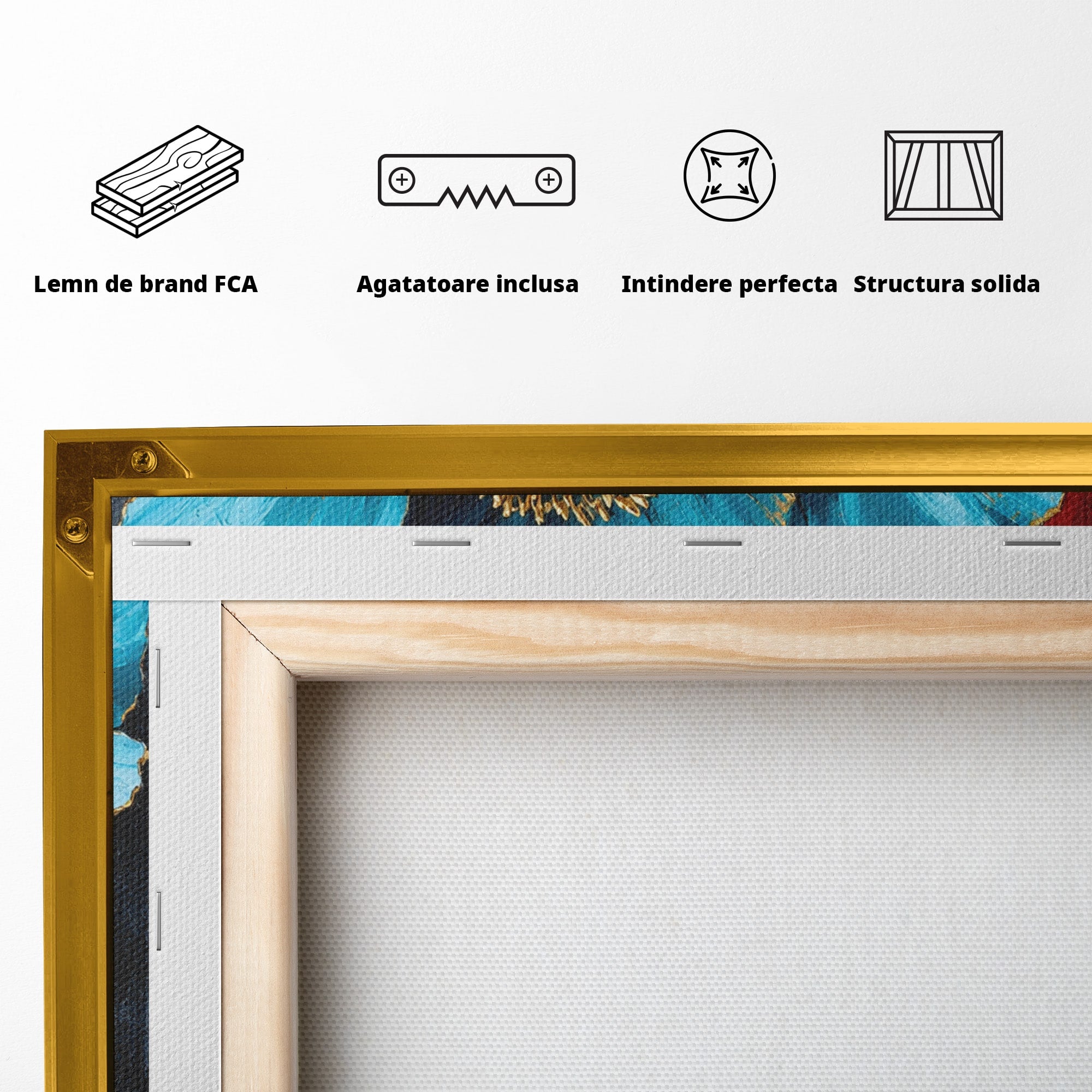 Tablou Canvas Premium LuxCanva® A1818, Eleganță de Safir, Floare, Frunze, Arta Botanica, Dormitor, Living, Culori Vibrante