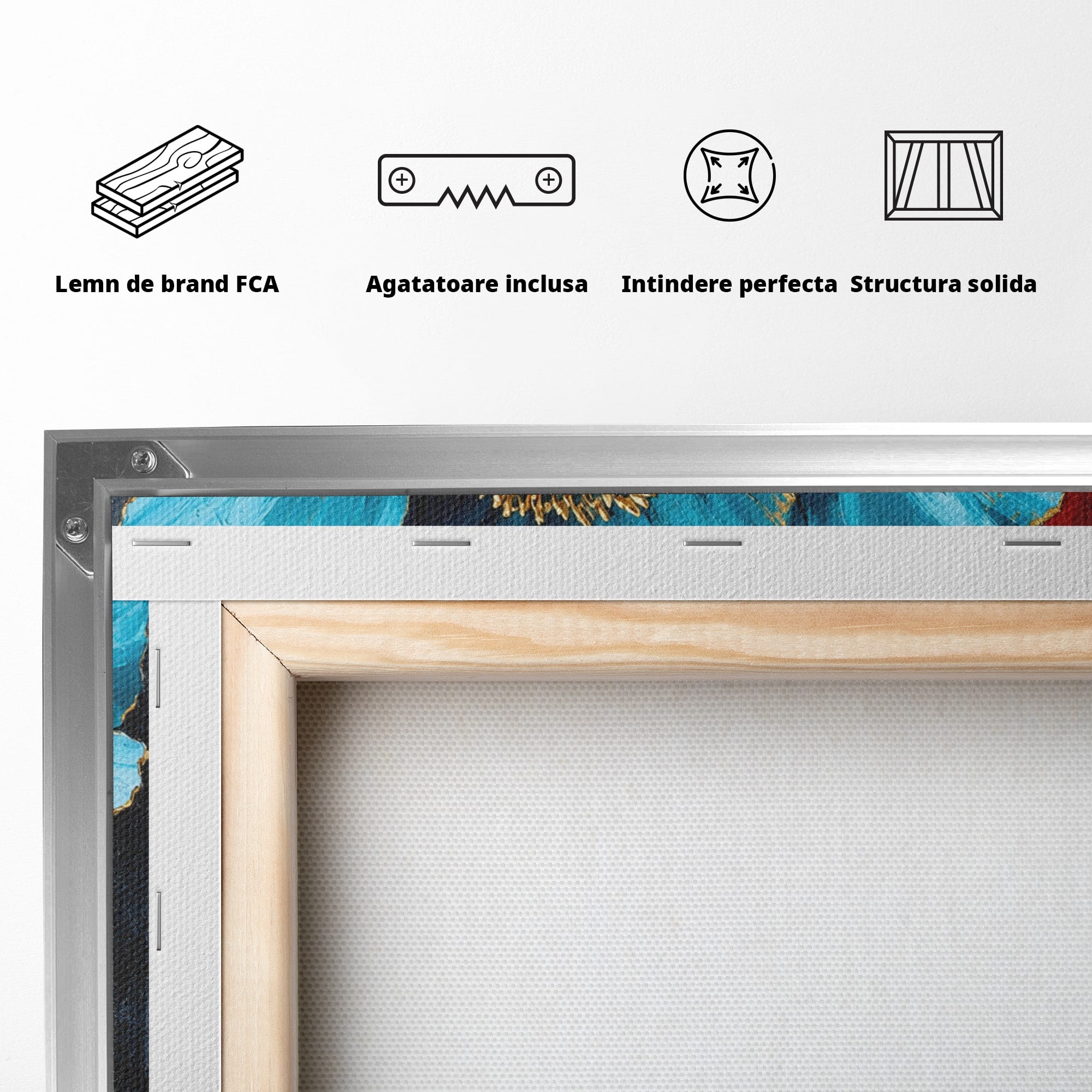 Tablou Canvas Premium LuxCanva® A1818, Eleganță de Safir, Floare, Frunze, Arta Botanica, Dormitor, Living, Culori Vibrante