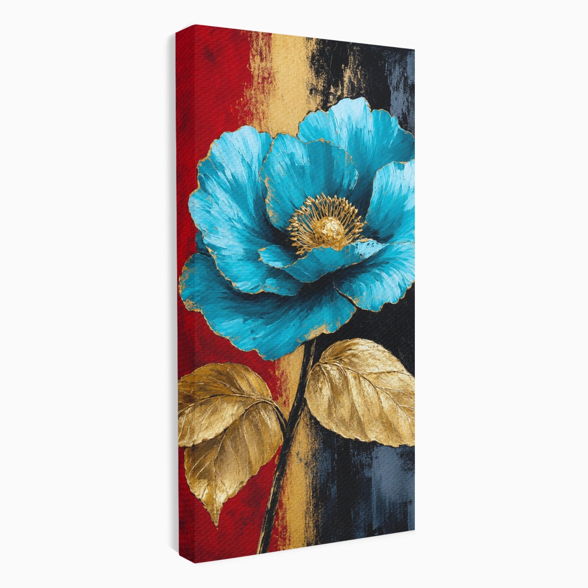 Tablou Canvas Premium LuxCanva® A1818, Eleganță de Safir, Floare, Frunze, Arta Botanica, Dormitor, Living, Culori Vibrante