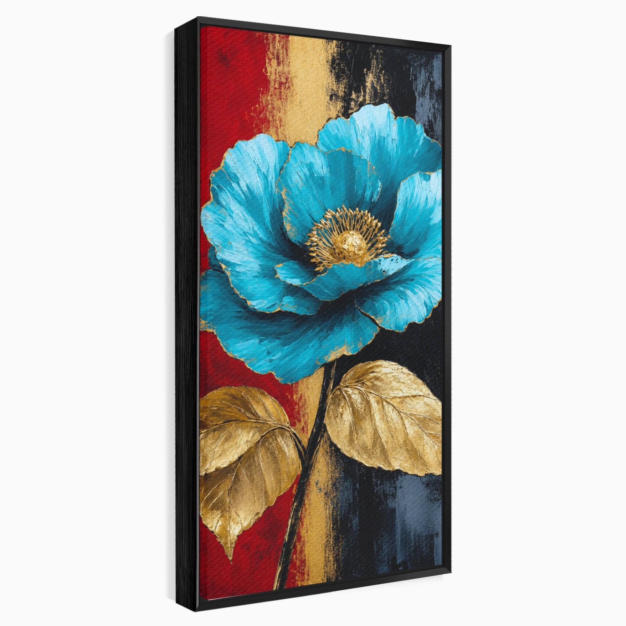 Tablou Canvas Premium LuxCanva® A1818, Eleganță de Safir, Floare, Frunze, Arta Botanica, Dormitor, Living, Culori Vibrante