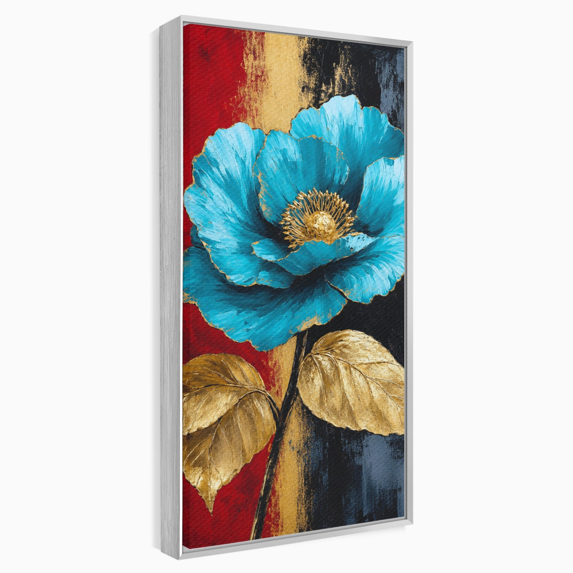 Tablou Canvas Premium LuxCanva® A1818, Eleganță de Safir, Floare, Frunze, Arta Botanica, Dormitor, Living, Culori Vibrante