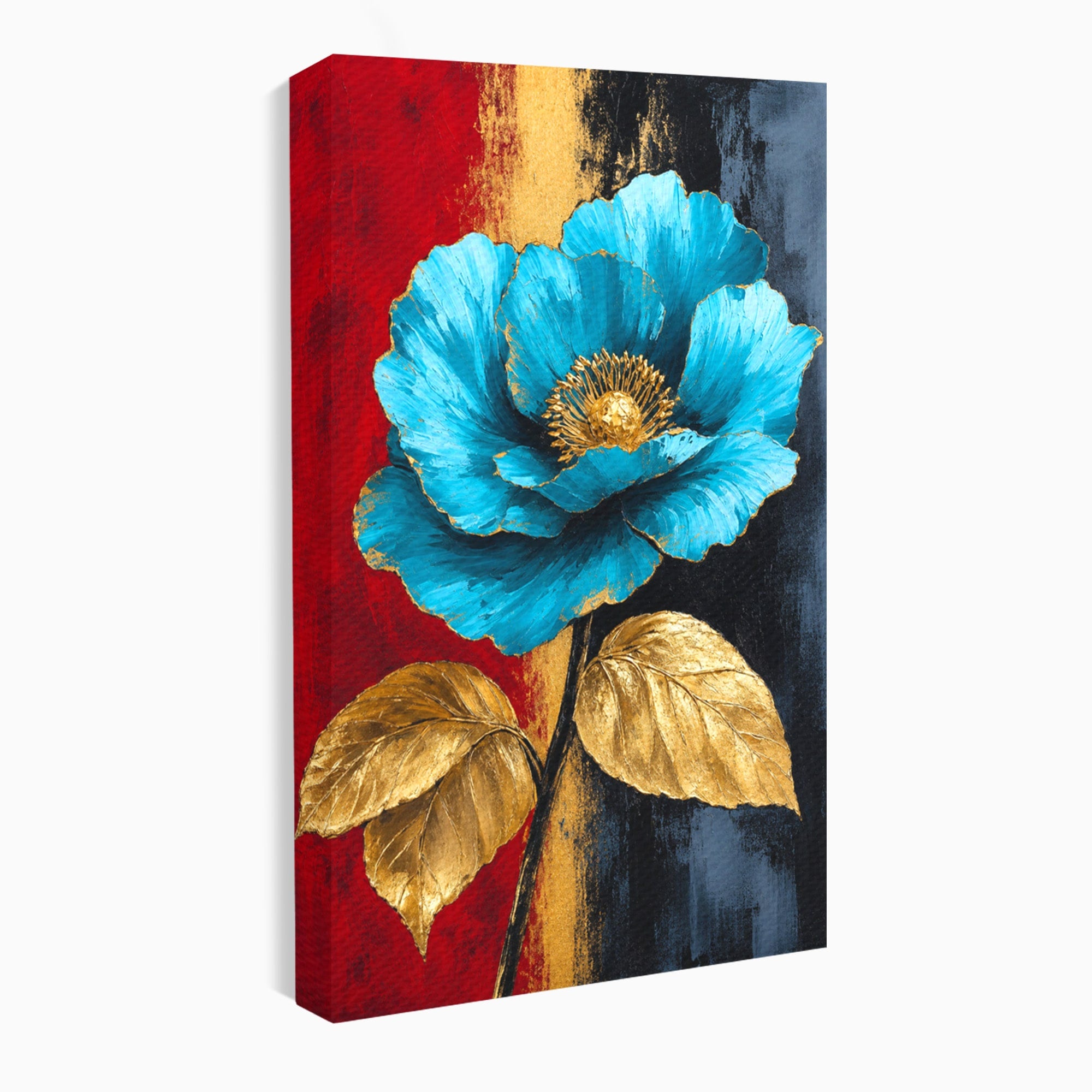 Tablou Canvas Premium LuxCanva® A1818, Eleganță de Safir, Floare, Frunze, Arta Botanica, Dormitor, Living, Culori Vibrante