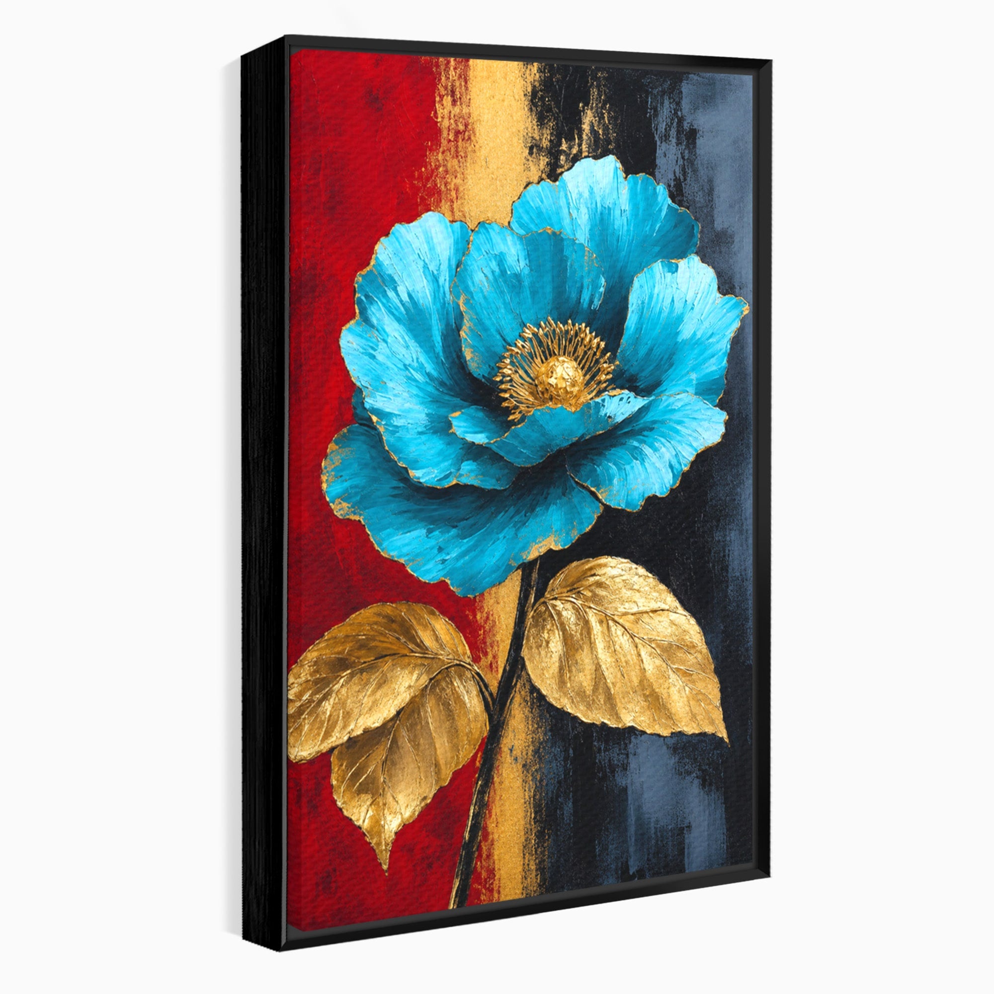 Tablou Canvas Premium LuxCanva® A1818, Eleganță de Safir, Floare, Frunze, Arta Botanica, Dormitor, Living, Culori Vibrante
