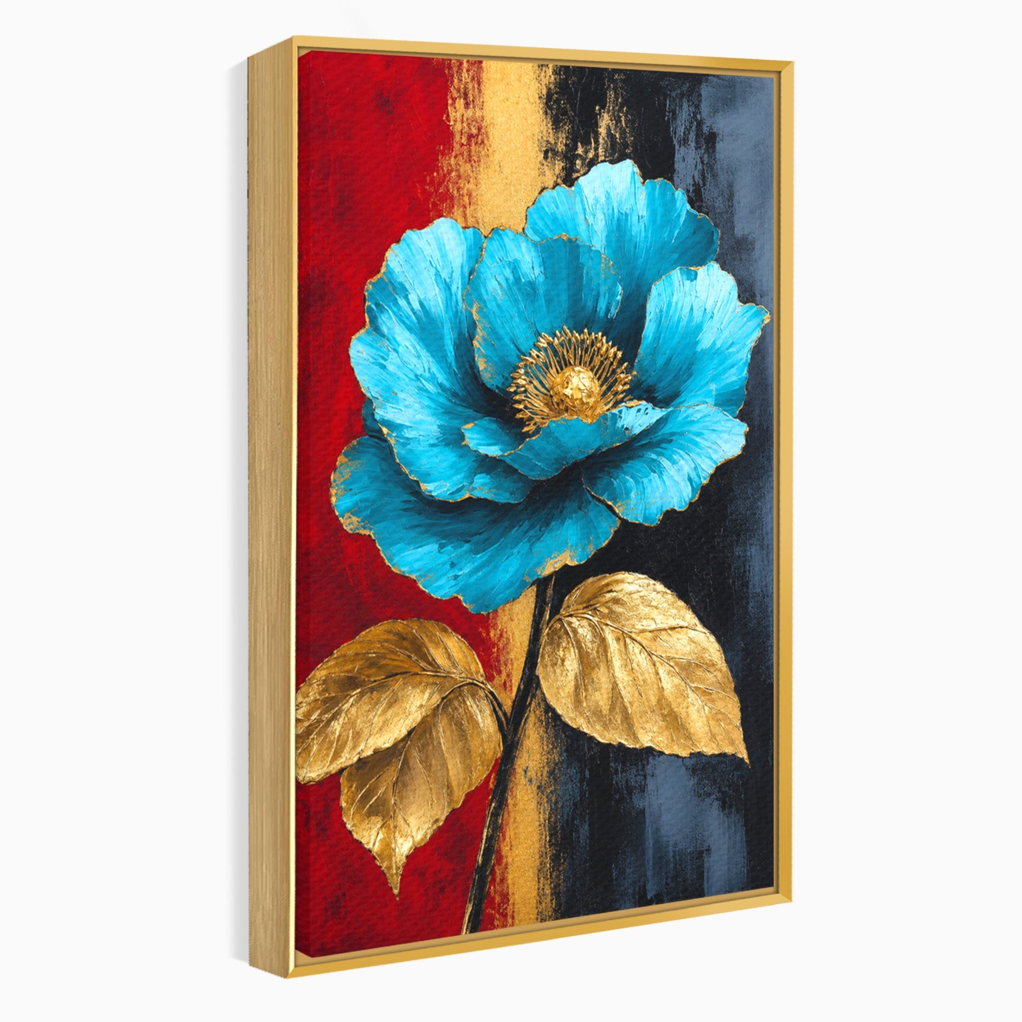 Tablou Canvas Premium LuxCanva® A1818, Eleganță de Safir, Floare, Frunze, Arta Botanica, Dormitor, Living, Culori Vibrante