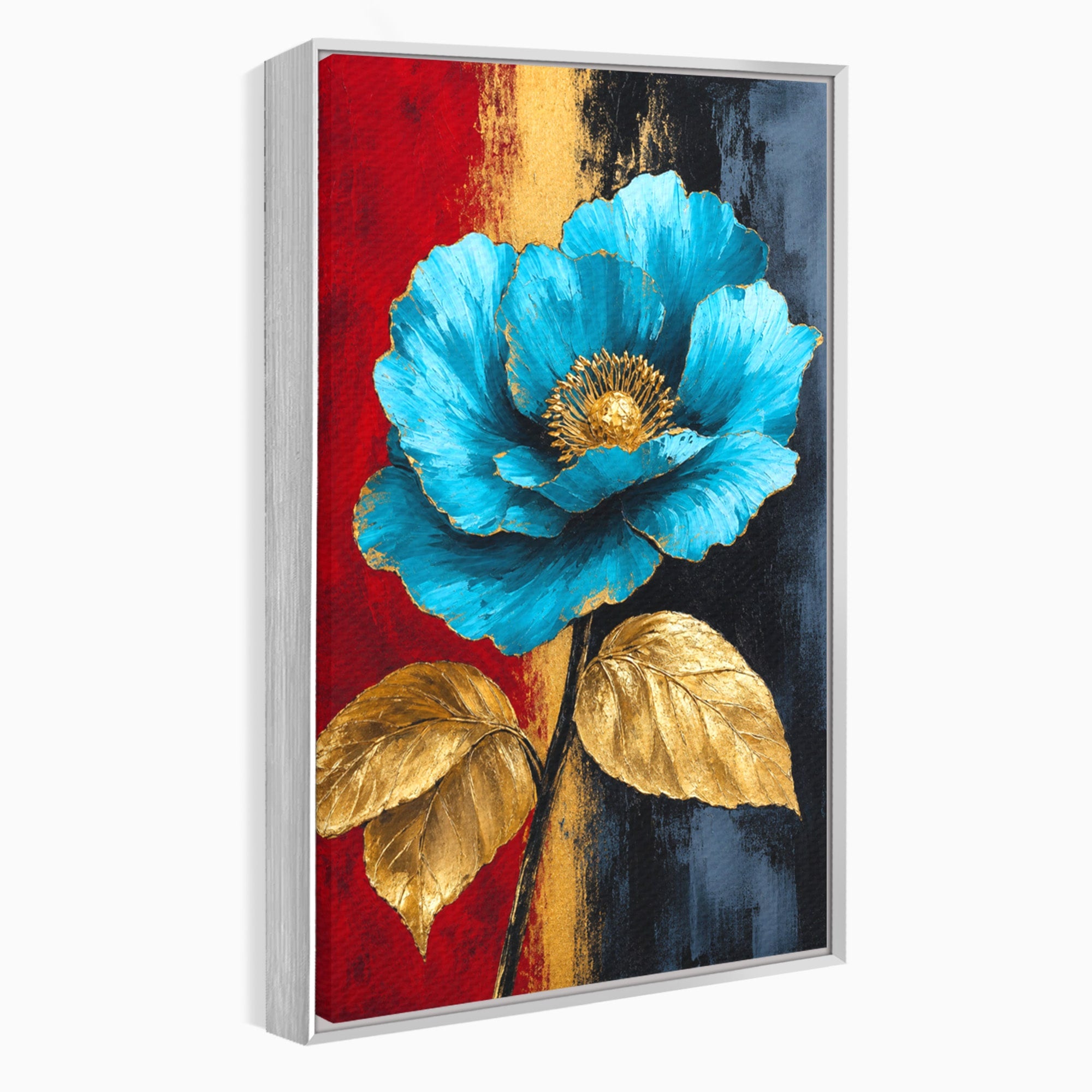 Tablou Canvas Premium LuxCanva® A1818, Eleganță de Safir, Floare, Frunze, Arta Botanica, Dormitor, Living, Culori Vibrante