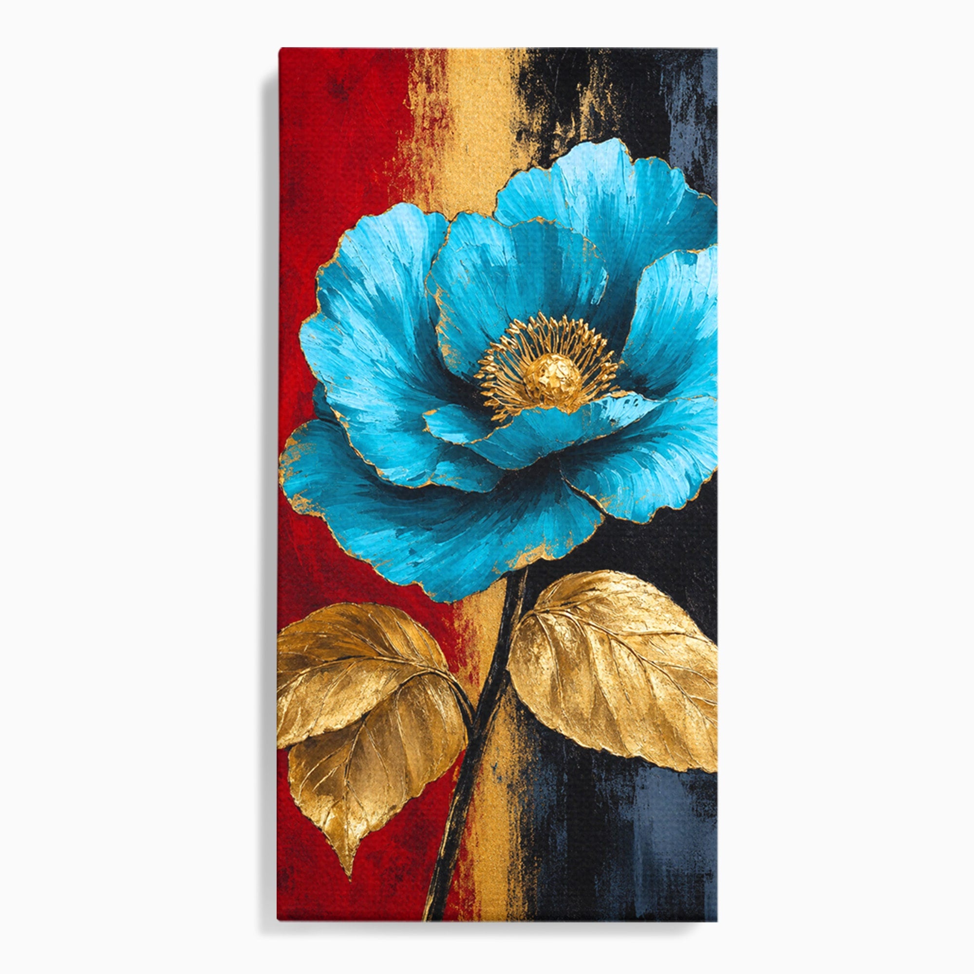 Tablou Canvas Premium LuxCanva® A1818, Eleganță de Safir, Floare, Frunze, Arta Botanica, Dormitor, Living, Culori Vibrante