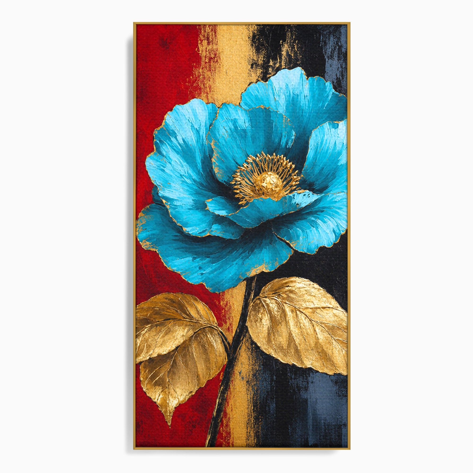 Tablou Canvas Premium LuxCanva® A1818, Eleganță de Safir, Floare, Frunze, Arta Botanica, Dormitor, Living, Culori Vibrante