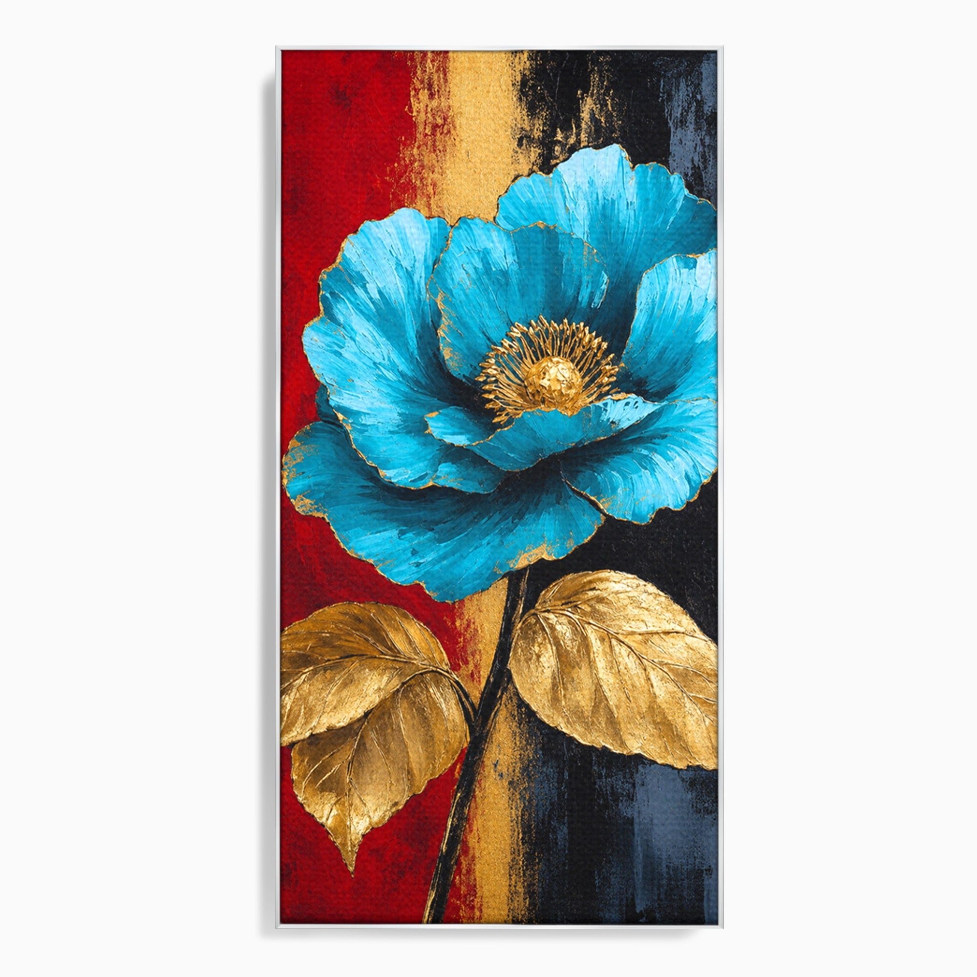 Tablou Canvas Premium LuxCanva® A1818, Eleganță de Safir, Floare, Frunze, Arta Botanica, Dormitor, Living, Culori Vibrante