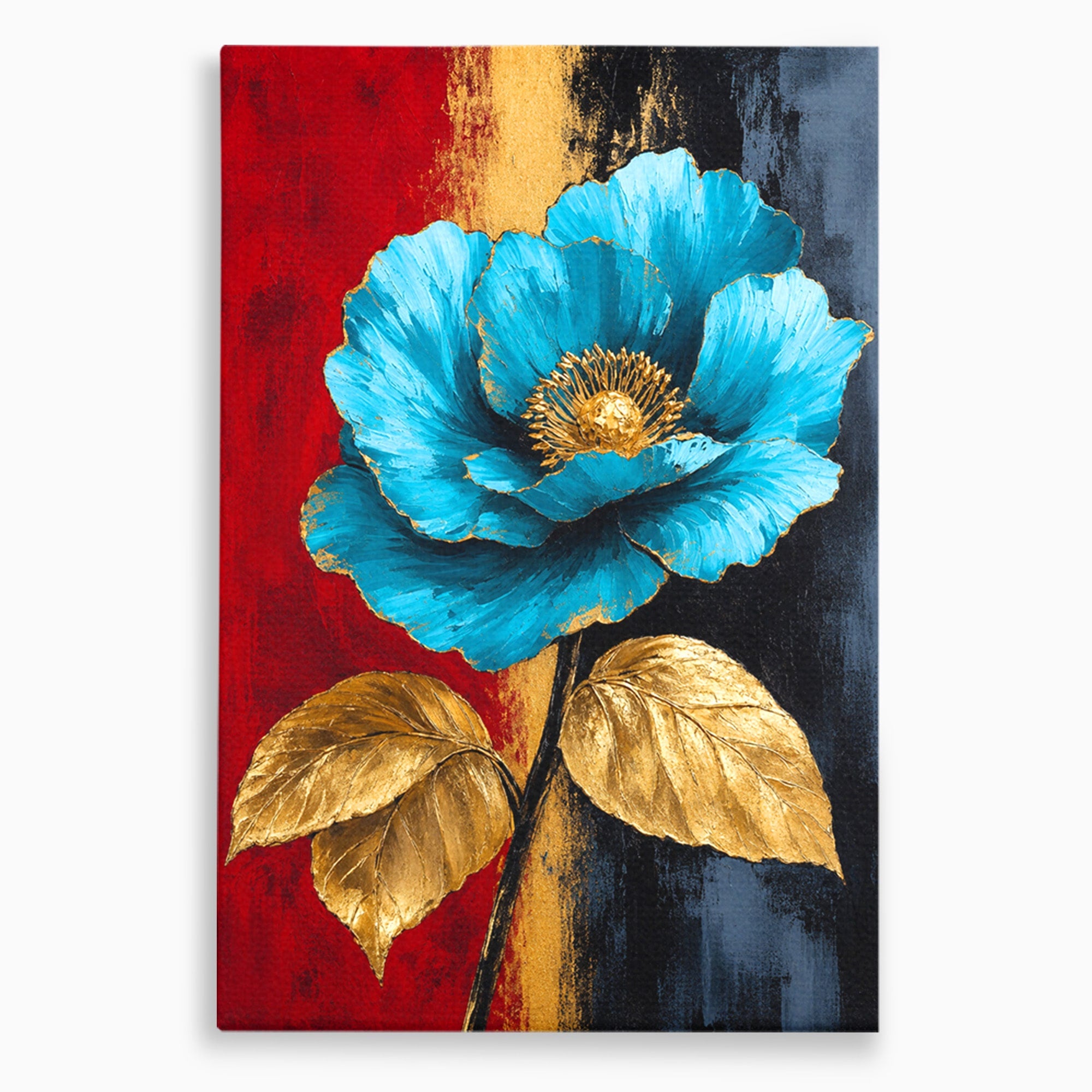 Tablou Canvas Premium LuxCanva® A1818, Eleganță de Safir, Floare, Frunze, Arta Botanica, Dormitor, Living, Culori Vibrante