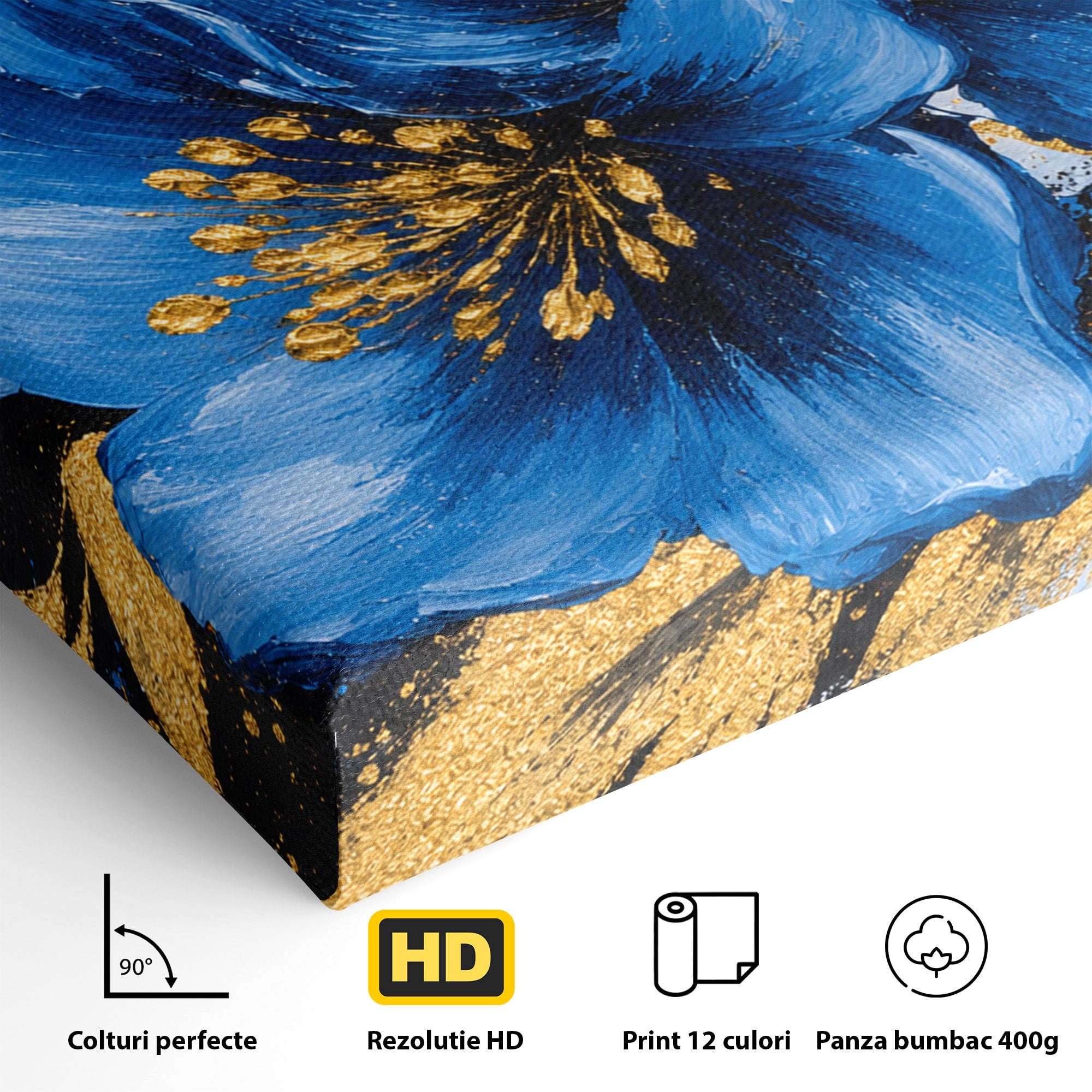 Tablou Canvas Premium LuxCanva® A1820, Duo de Safir, Flori, Modern, Abstract, Living, Dormitor, Culori Vibrante