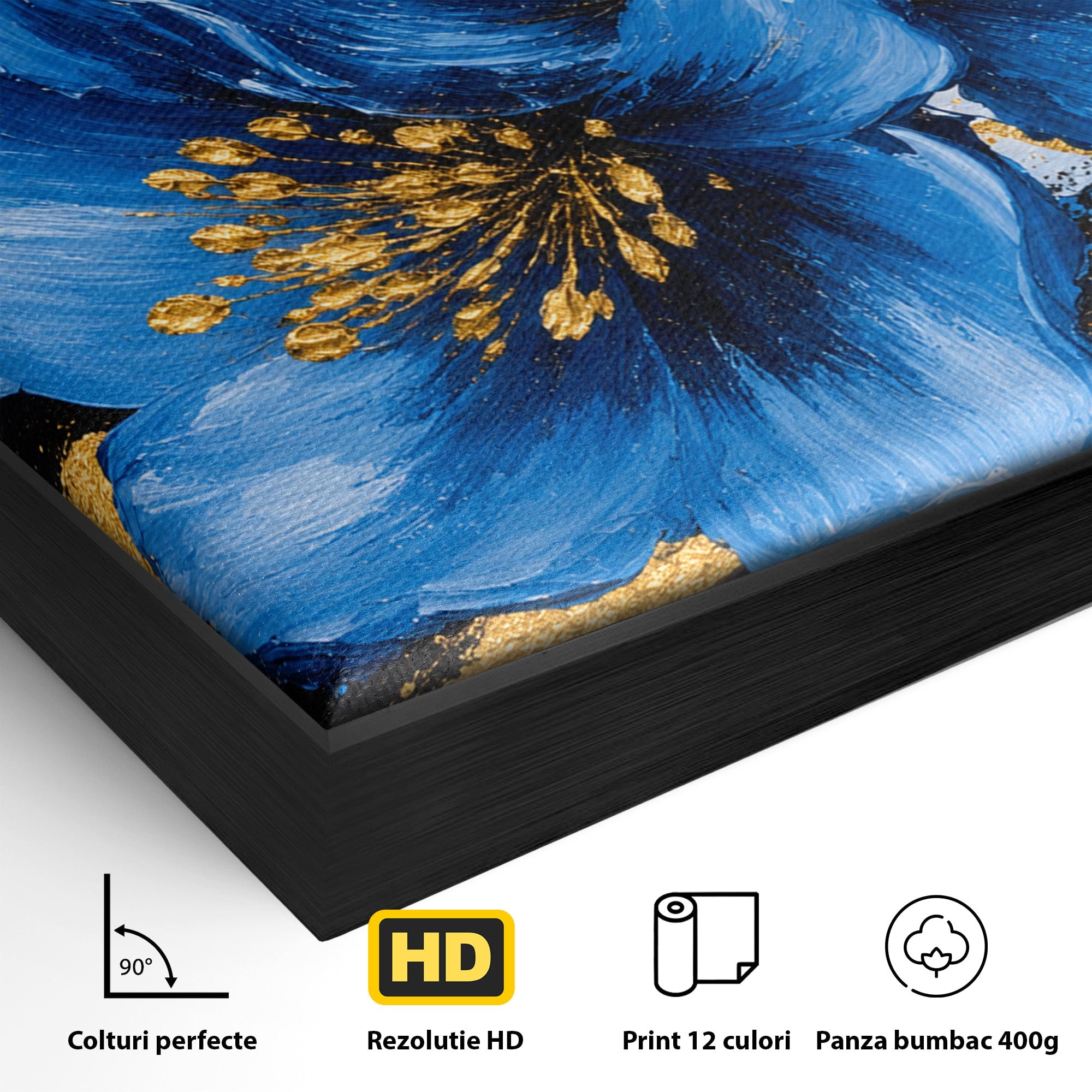 Tablou Canvas Premium LuxCanva® A1820, Duo de Safir, Flori, Modern, Abstract, Living, Dormitor, Culori Vibrante