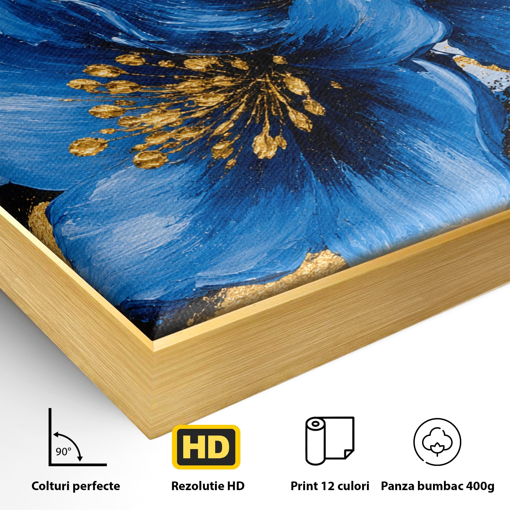 Tablou Canvas Premium LuxCanva® A1820, Duo de Safir, Flori, Modern, Abstract, Living, Dormitor, Culori Vibrante