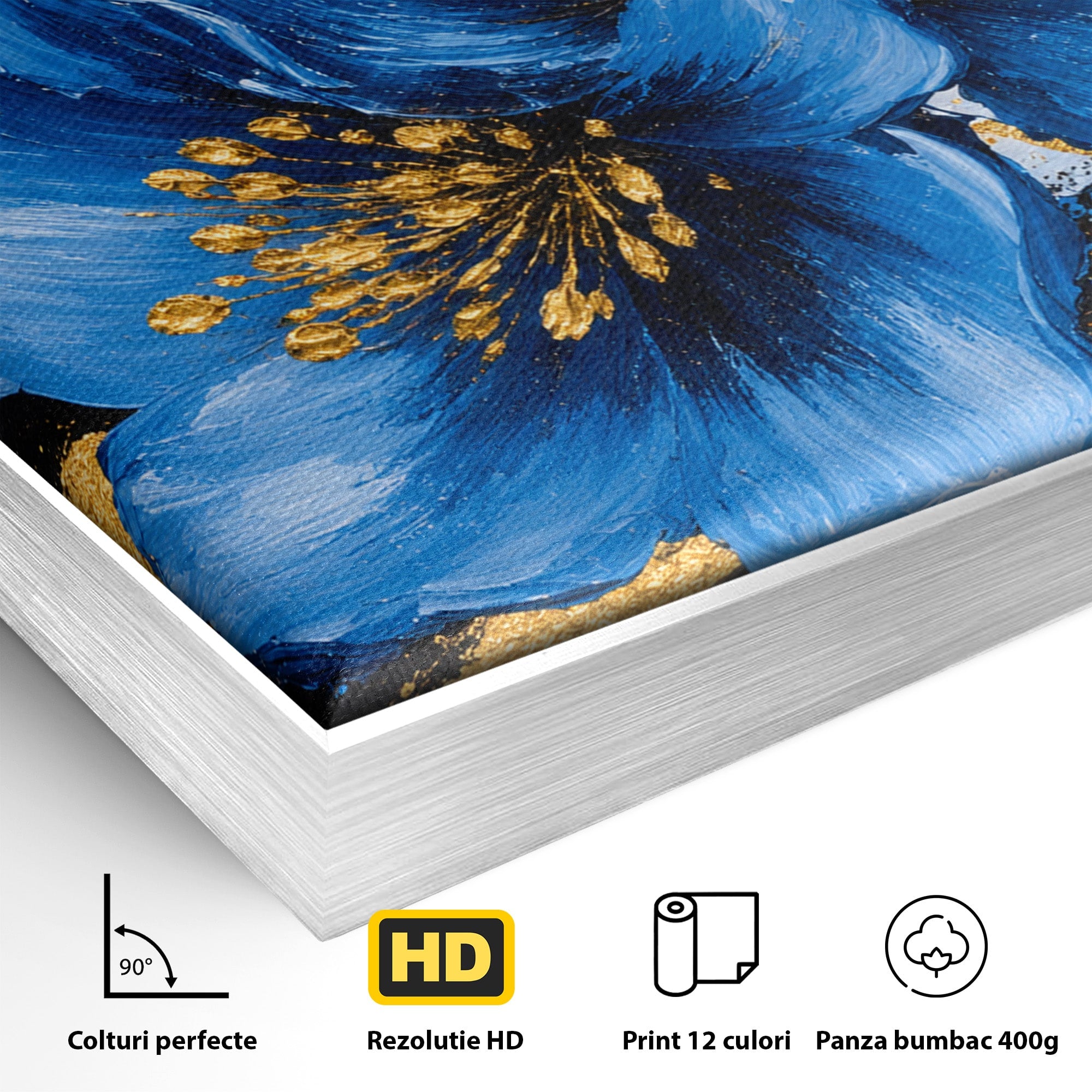 Tablou Canvas Premium LuxCanva® A1820, Duo de Safir, Flori, Modern, Abstract, Living, Dormitor, Culori Vibrante