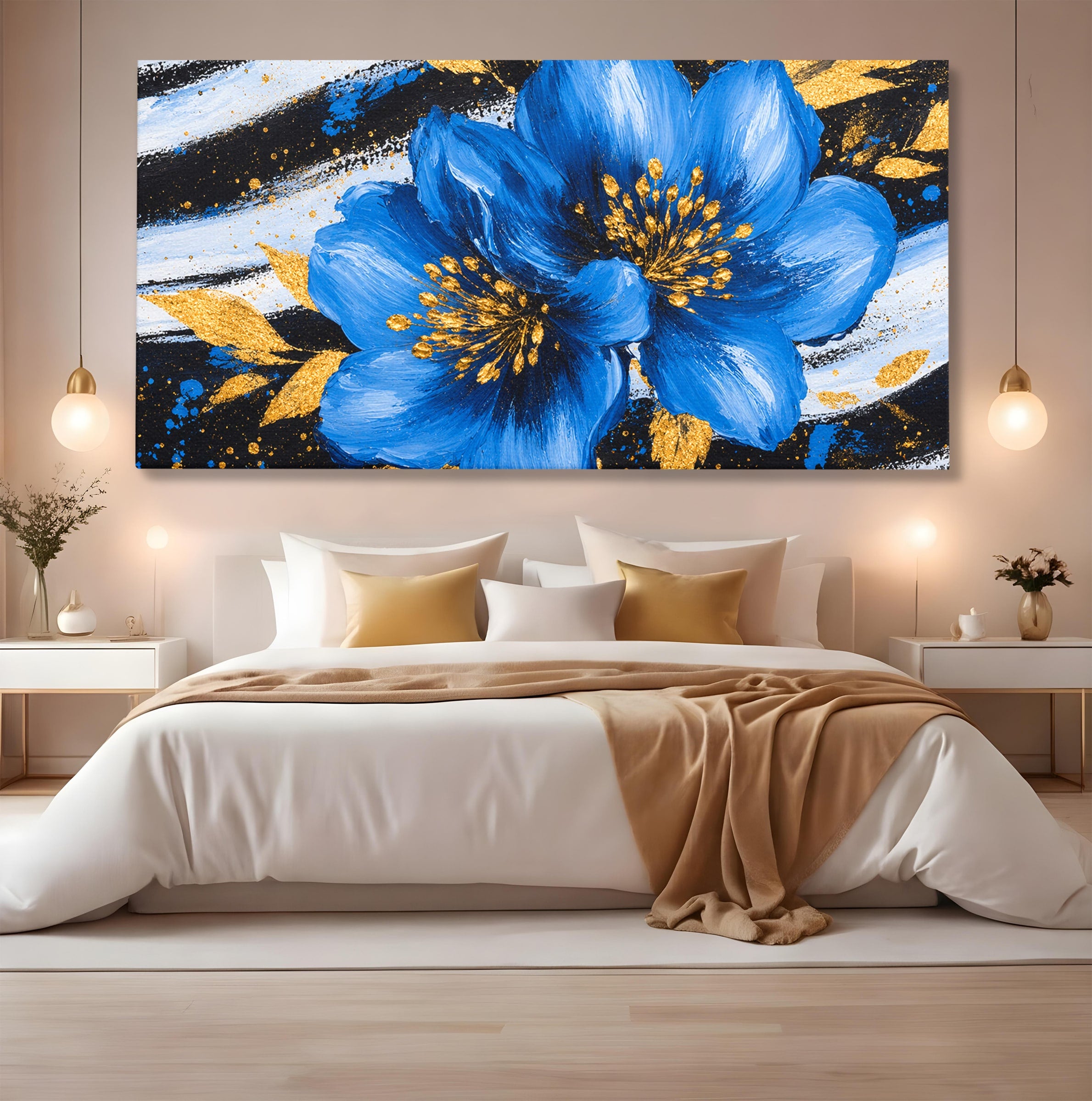 Tablou Canvas Premium LuxCanva® A1820, Duo de Safir, Flori, Modern, Abstract, Living, Dormitor, Culori Vibrante