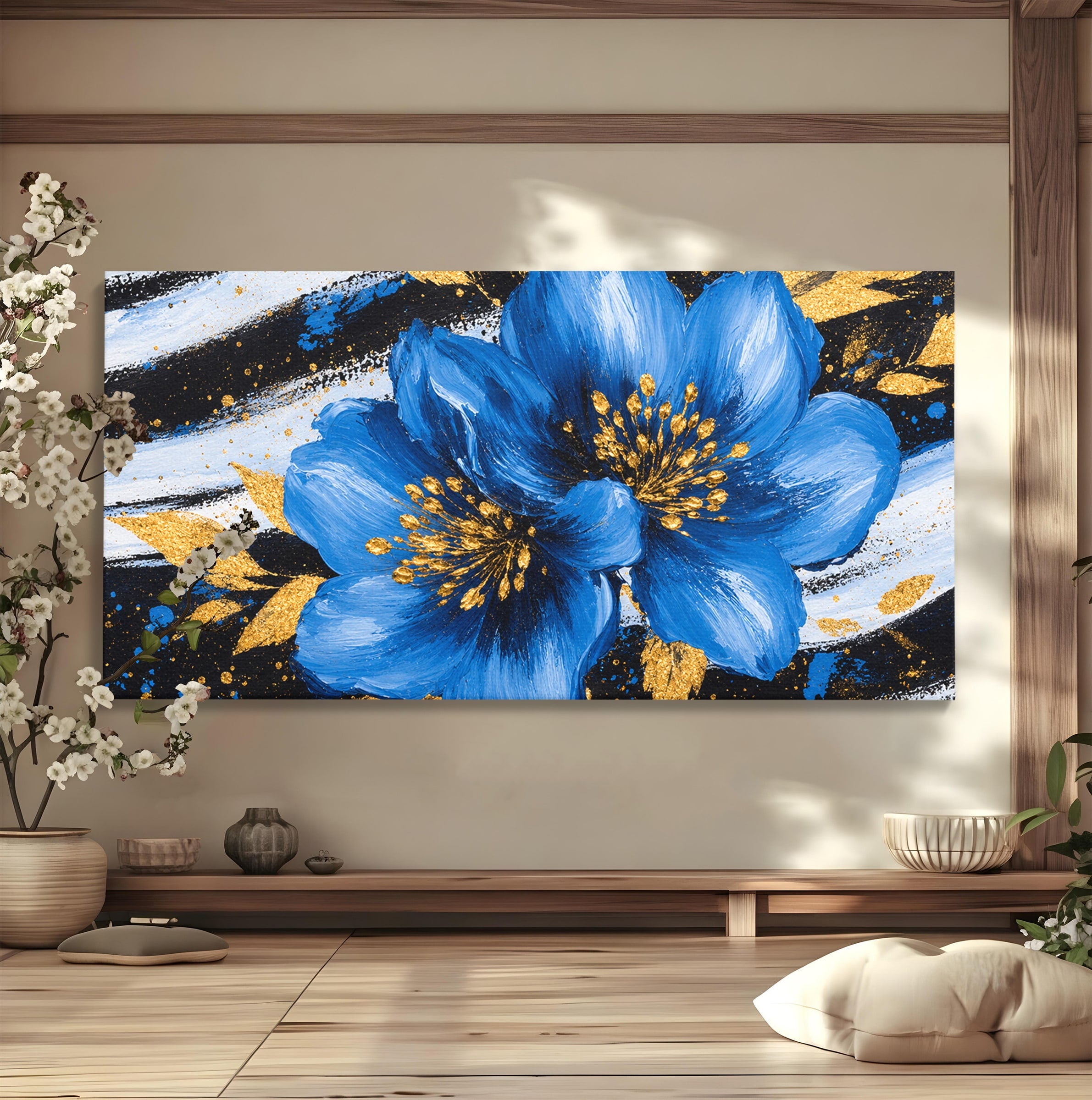 Tablou Canvas Premium LuxCanva® A1820, Duo de Safir, Flori, Modern, Abstract, Living, Dormitor, Culori Vibrante