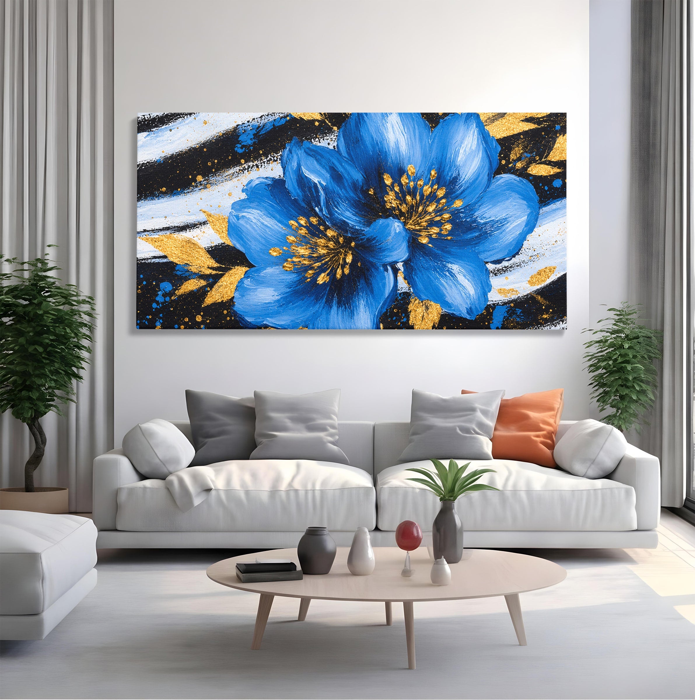 Tablou Canvas Premium LuxCanva® A1820, Duo de Safir, Flori, Modern, Abstract, Living, Dormitor, Culori Vibrante