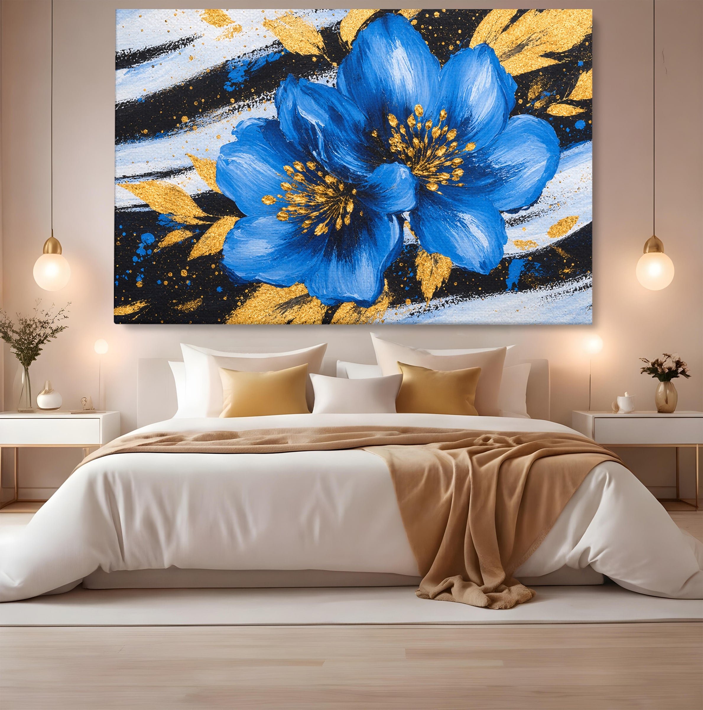 Tablou Canvas Premium LuxCanva® A1820, Duo de Safir, Flori, Modern, Abstract, Living, Dormitor, Culori Vibrante