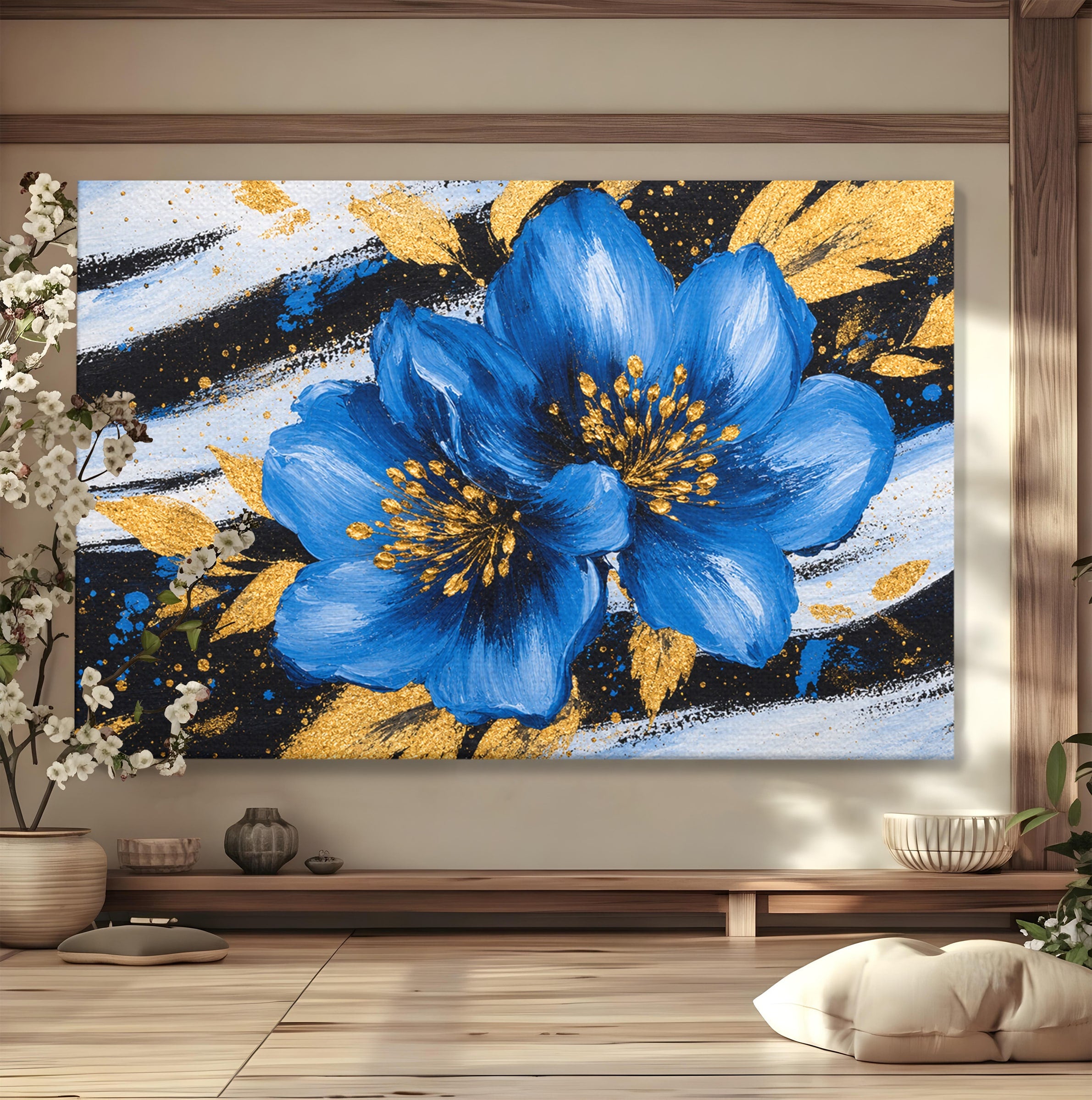 Tablou Canvas Premium LuxCanva® A1820, Duo de Safir, Flori, Modern, Abstract, Living, Dormitor, Culori Vibrante