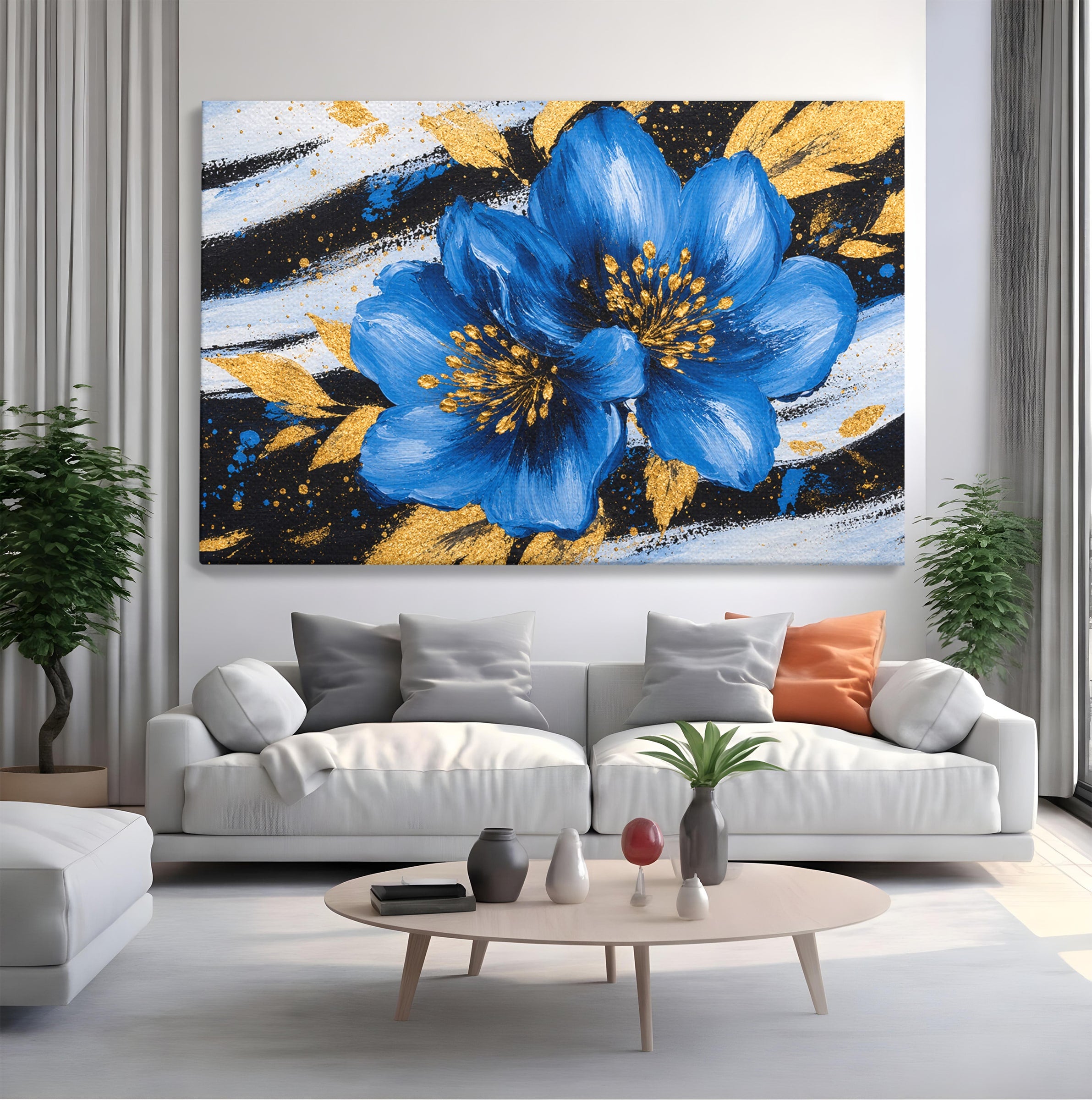 Tablou Canvas Premium LuxCanva® A1820, Duo de Safir, Flori, Modern, Abstract, Living, Dormitor, Culori Vibrante