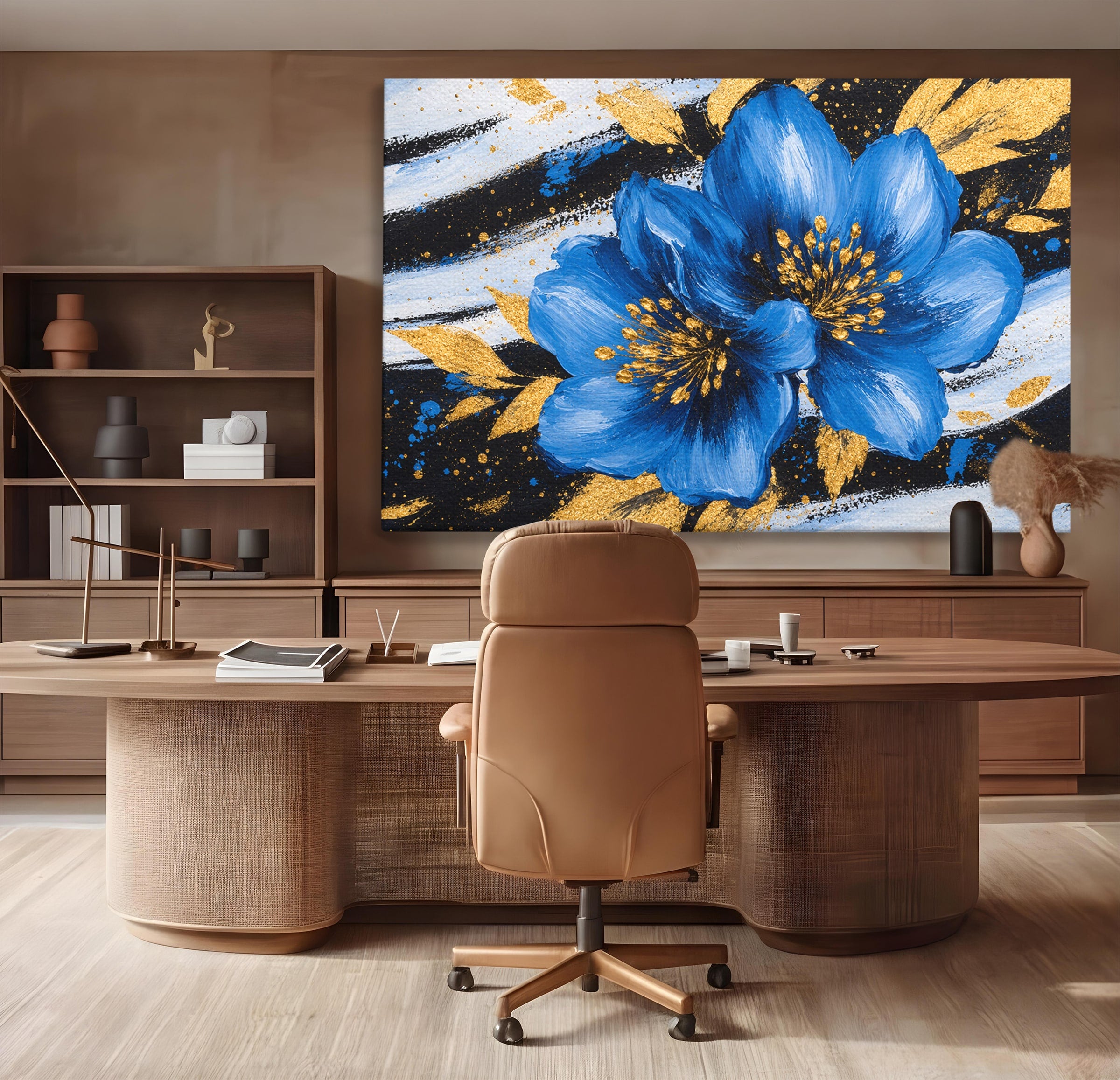 Tablou Canvas Premium LuxCanva® A1820, Duo de Safir, Flori, Modern, Abstract, Living, Dormitor, Culori Vibrante