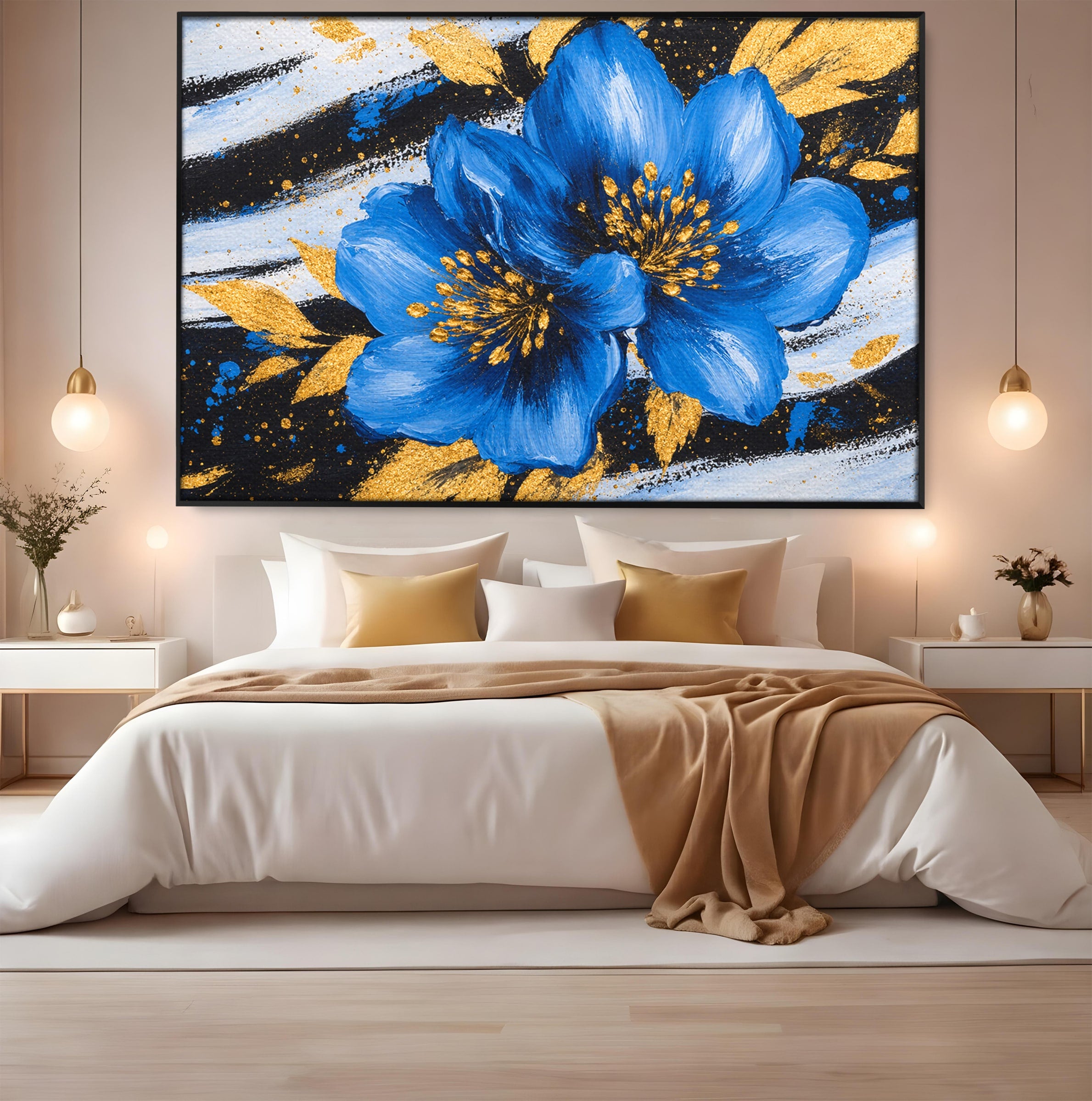 Tablou Canvas Premium LuxCanva® A1820, Duo de Safir, Flori, Modern, Abstract, Living, Dormitor, Culori Vibrante