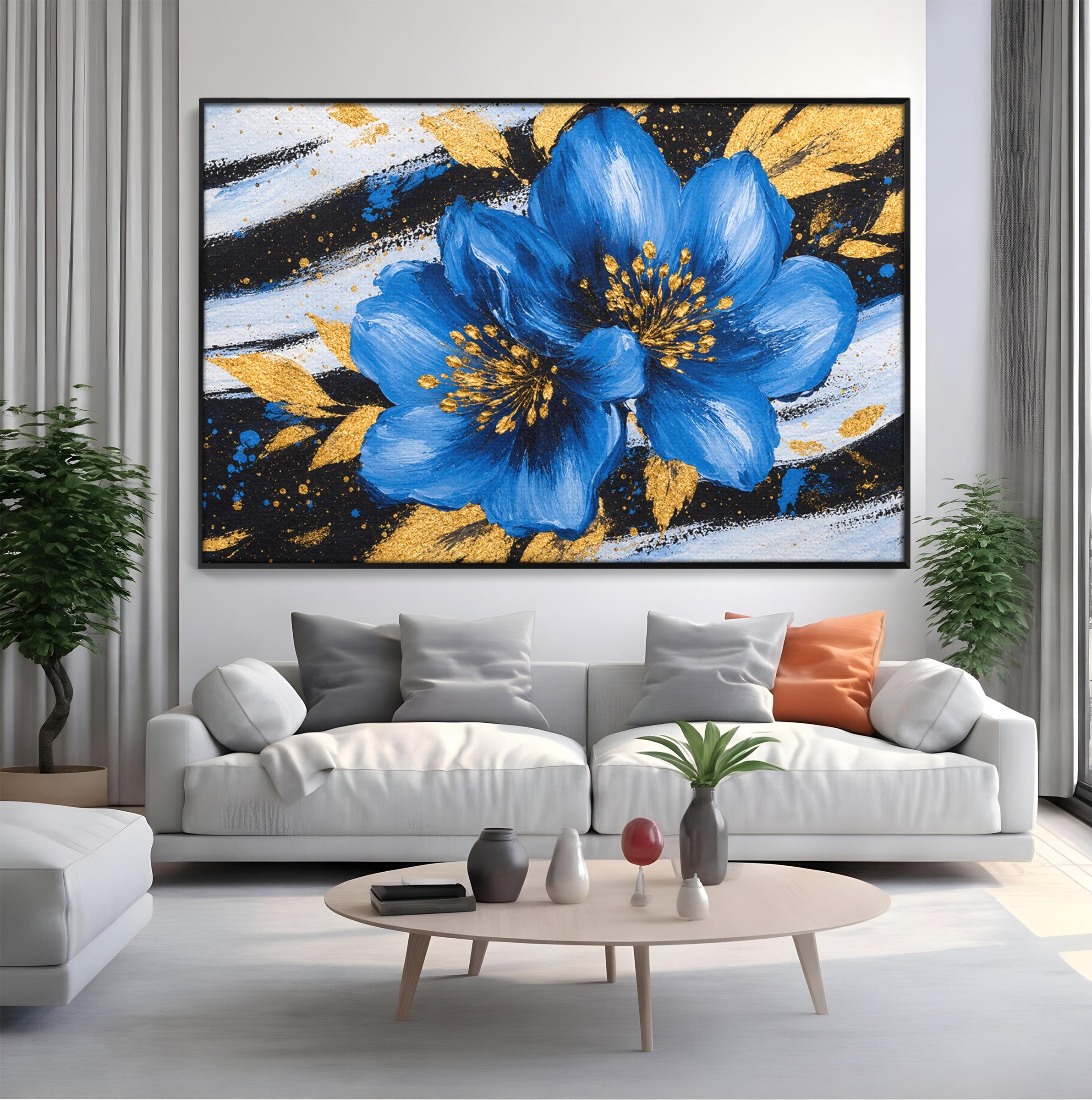 Tablou Canvas Premium LuxCanva® A1820, Duo de Safir, Flori, Modern, Abstract, Living, Dormitor, Culori Vibrante