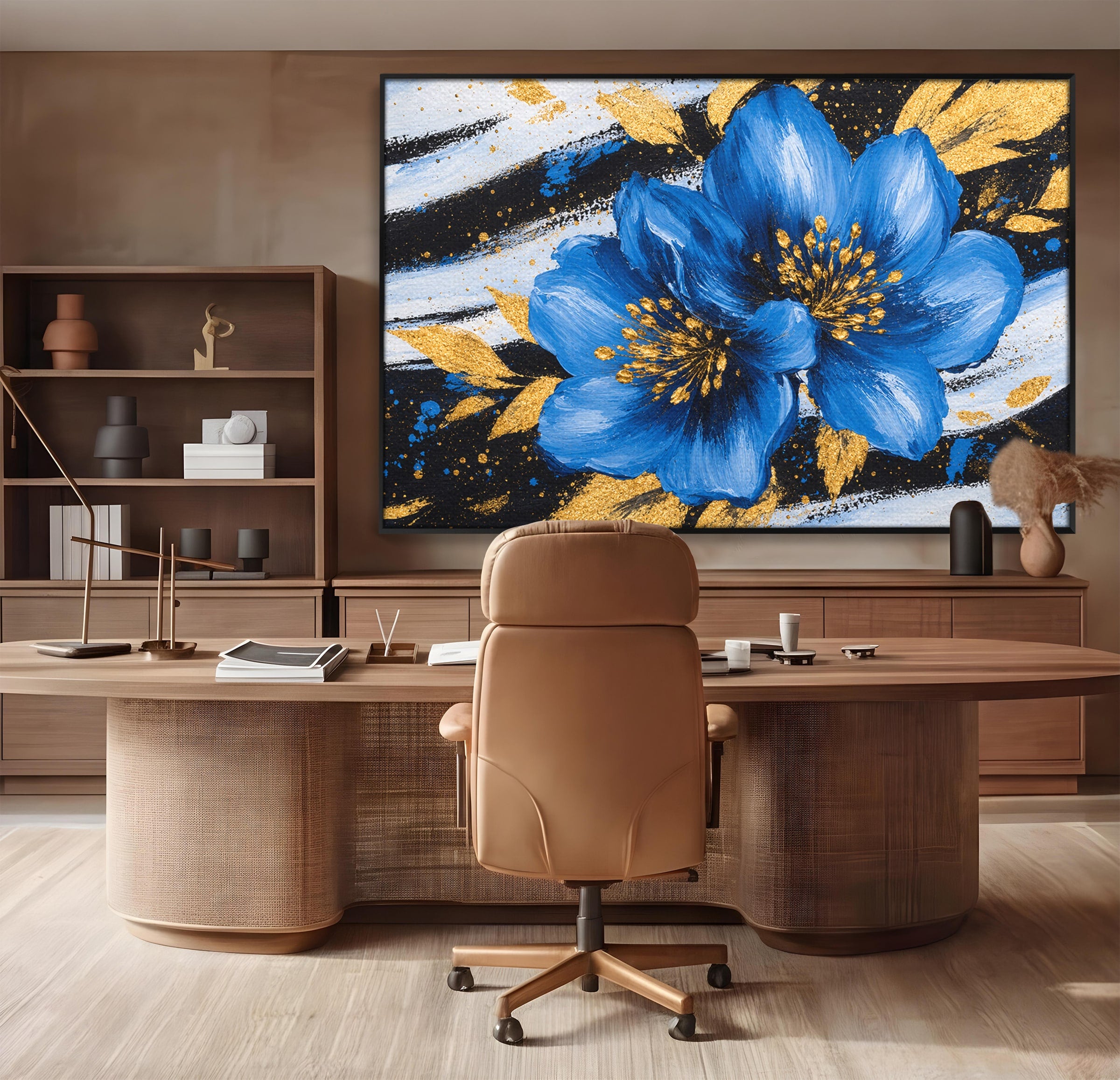 Tablou Canvas Premium LuxCanva® A1820, Duo de Safir, Flori, Modern, Abstract, Living, Dormitor, Culori Vibrante