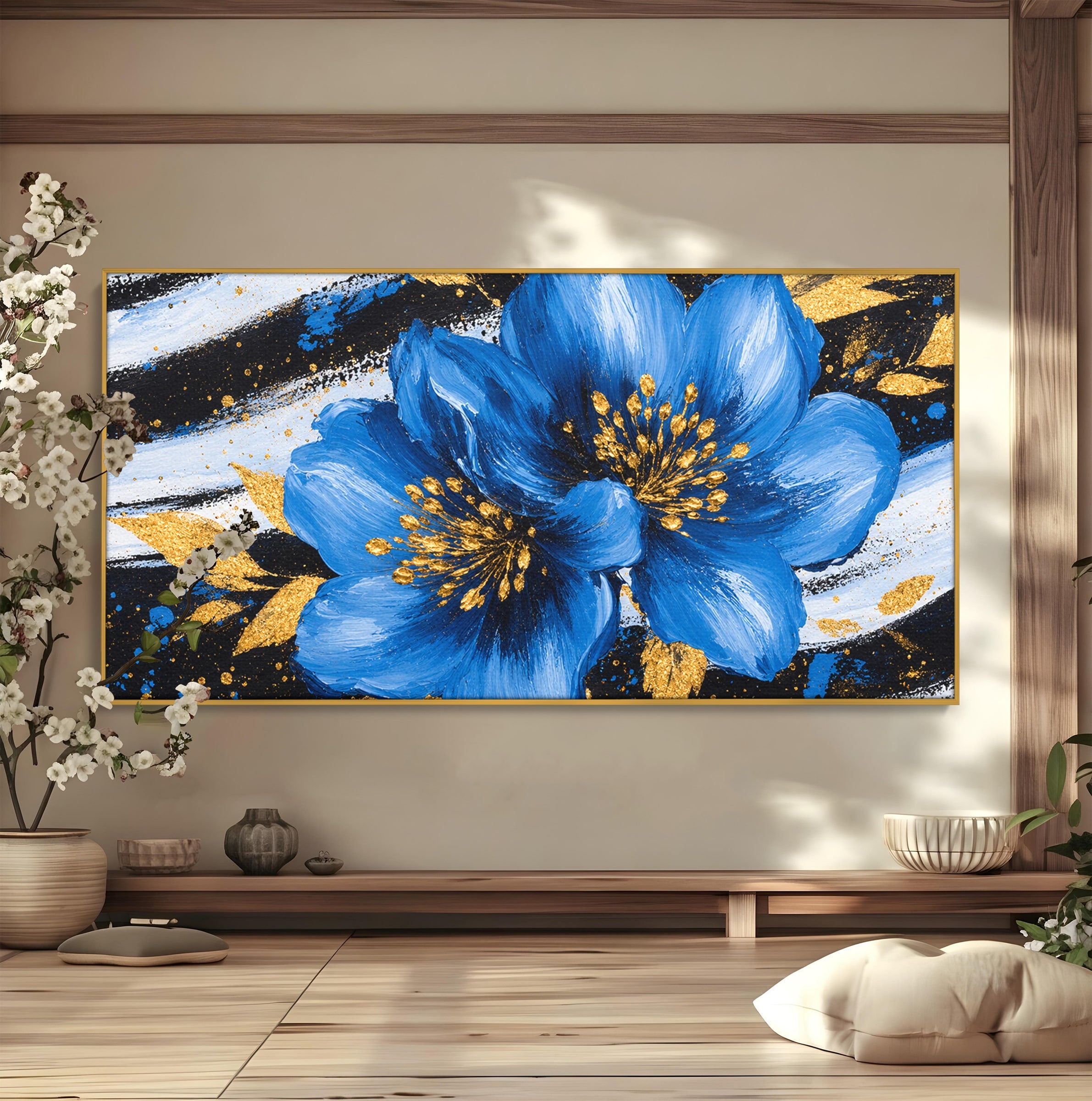 Tablou Canvas Premium LuxCanva® A1820, Duo de Safir, Flori, Modern, Abstract, Living, Dormitor, Culori Vibrante