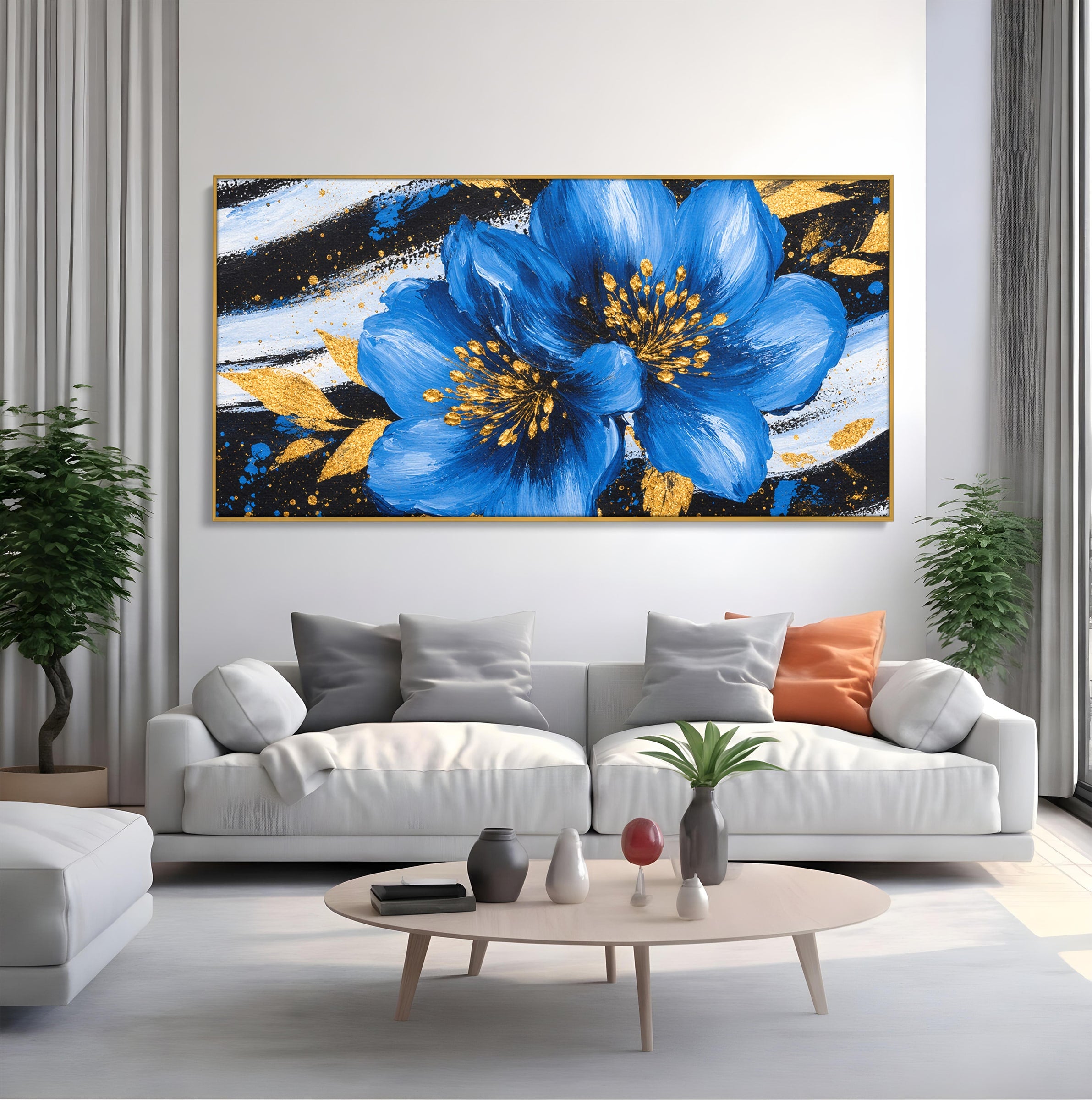 Tablou Canvas Premium LuxCanva® A1820, Duo de Safir, Flori, Modern, Abstract, Living, Dormitor, Culori Vibrante