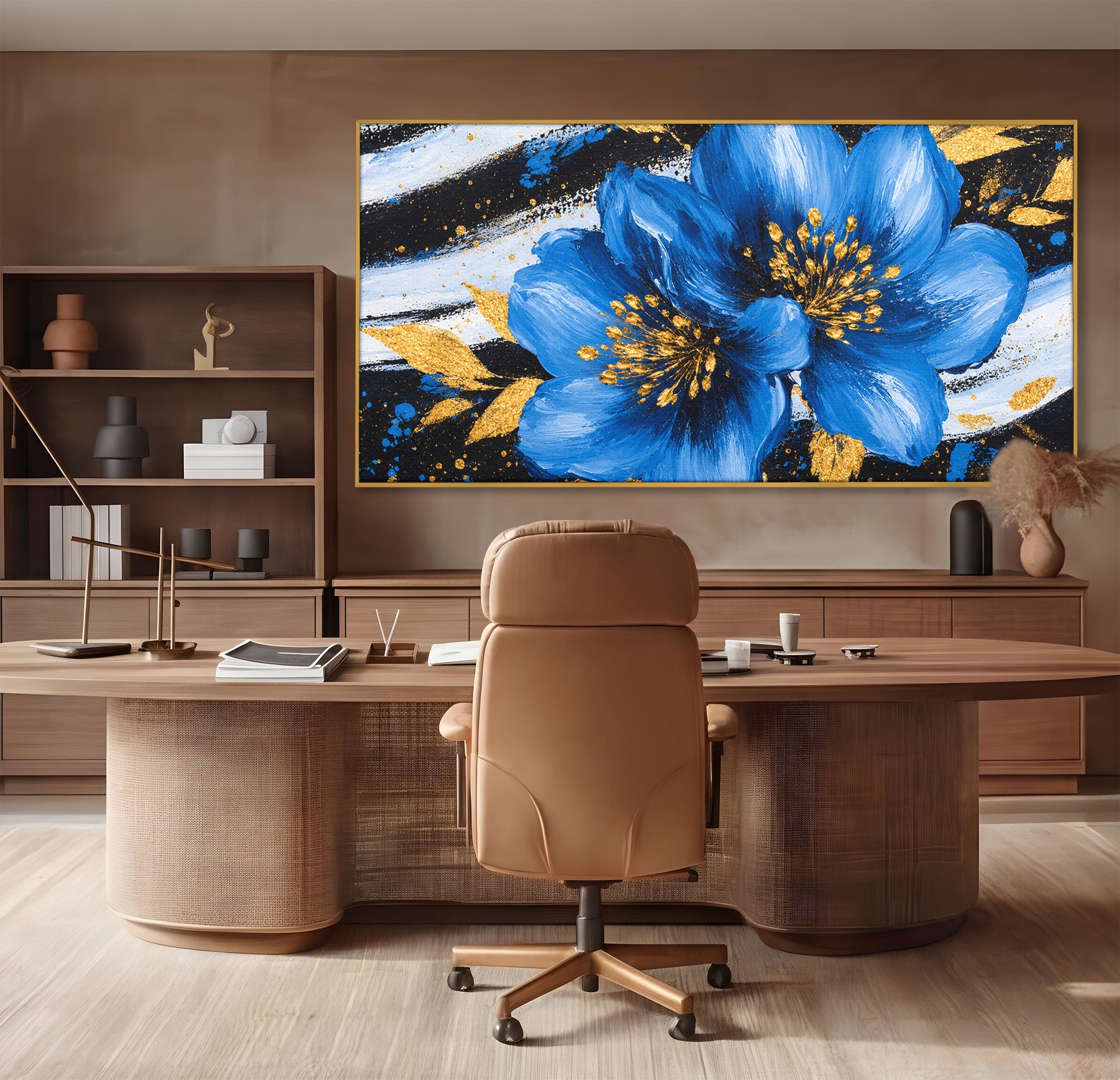 Tablou Canvas Premium LuxCanva® A1820, Duo de Safir, Flori, Modern, Abstract, Living, Dormitor, Culori Vibrante