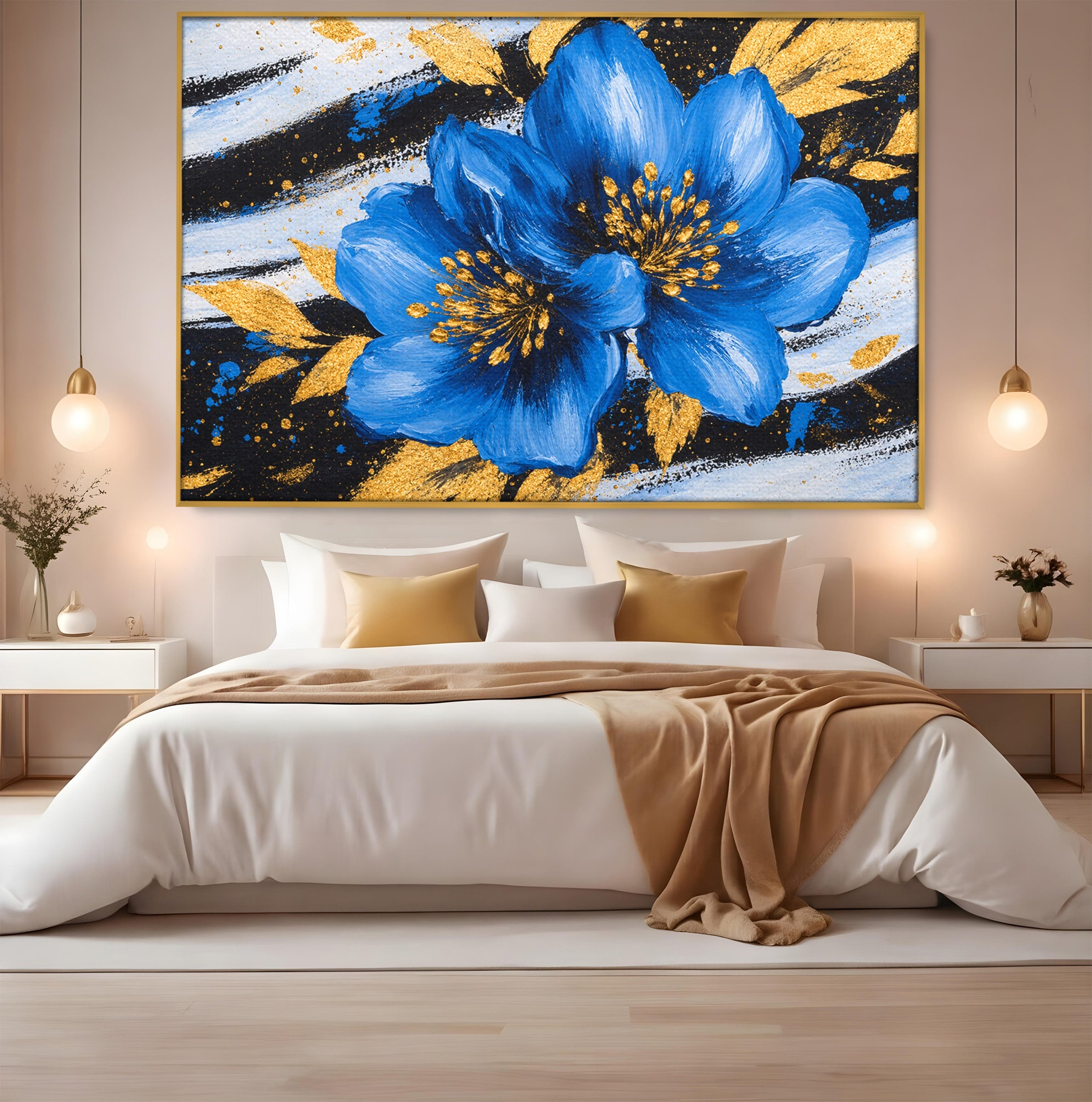 Tablou Canvas Premium LuxCanva® A1820, Duo de Safir, Flori, Modern, Abstract, Living, Dormitor, Culori Vibrante