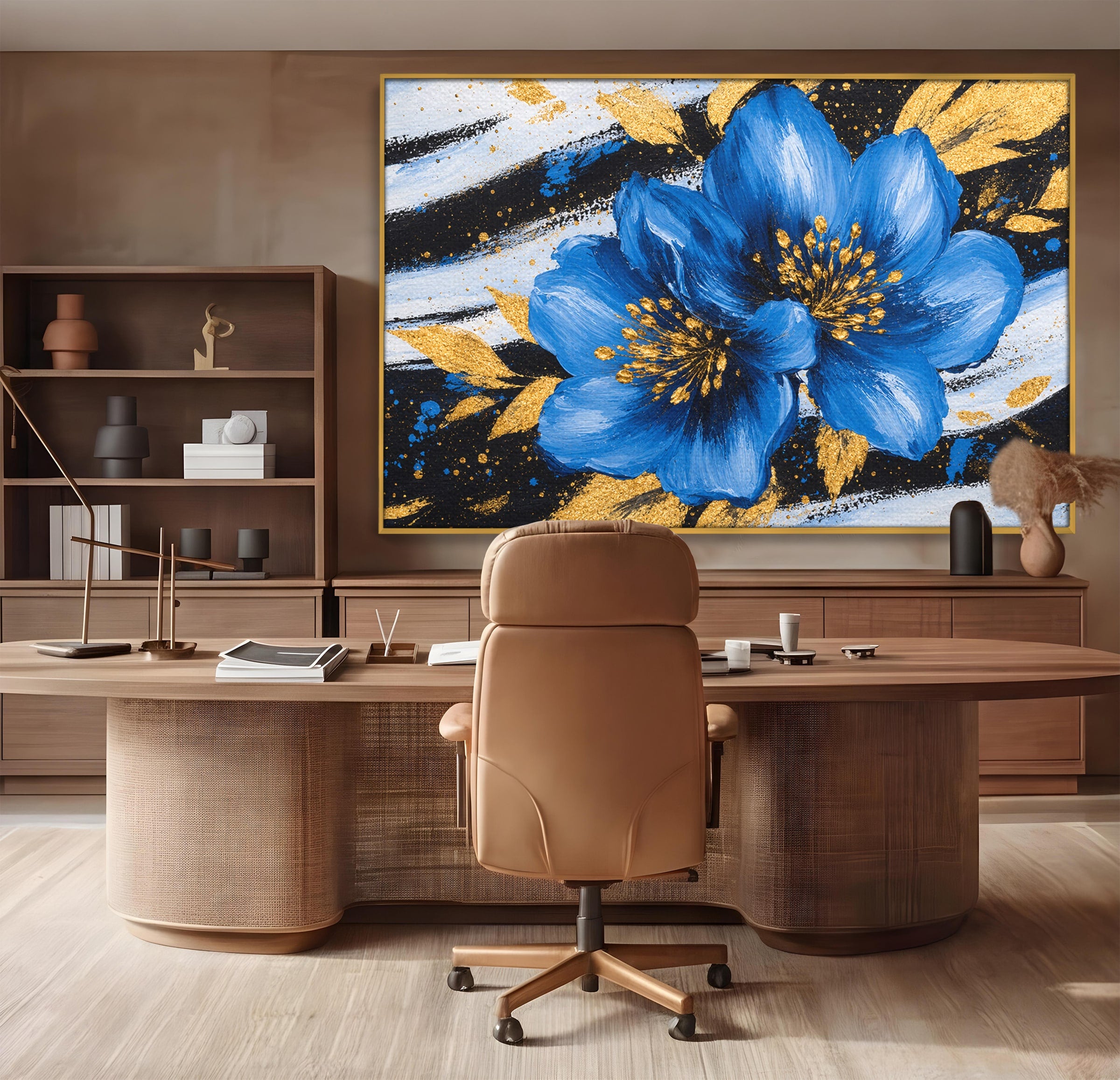 Tablou Canvas Premium LuxCanva® A1820, Duo de Safir, Flori, Modern, Abstract, Living, Dormitor, Culori Vibrante