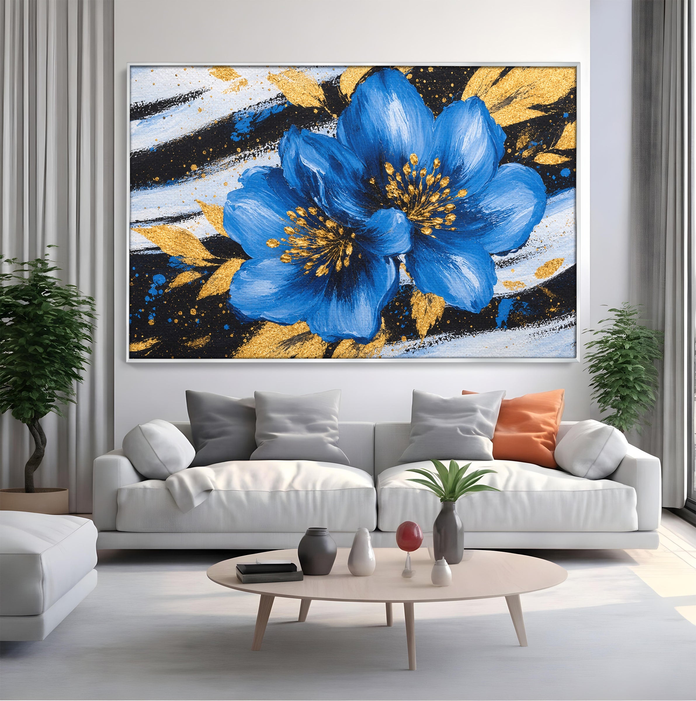 Tablou Canvas Premium LuxCanva® A1820, Duo de Safir, Flori, Modern, Abstract, Living, Dormitor, Culori Vibrante
