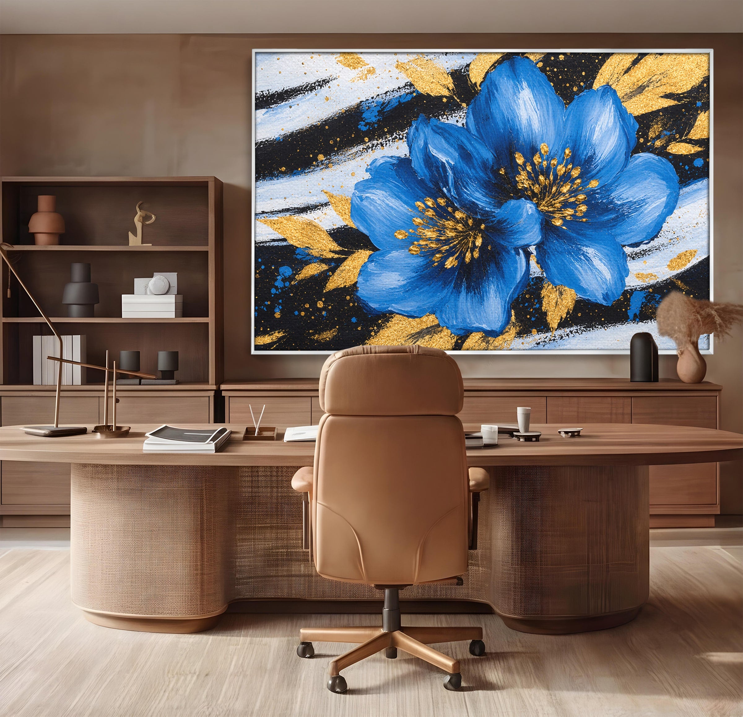Tablou Canvas Premium LuxCanva® A1820, Duo de Safir, Flori, Modern, Abstract, Living, Dormitor, Culori Vibrante