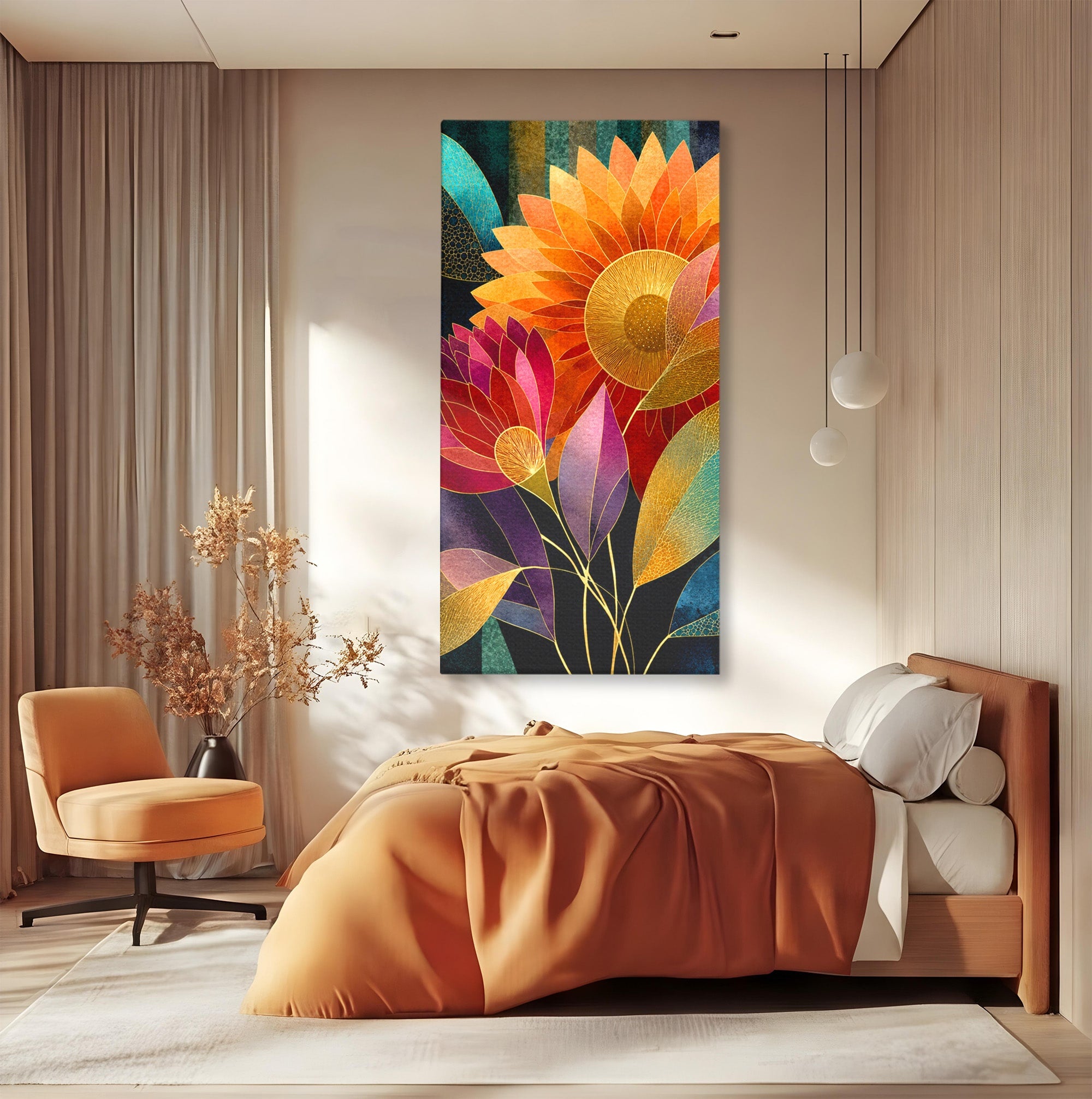Tablou Canvas Premium LuxCanva® A1821, Floarea Soarelui Abstracta, Flori, Abstract, Living, Modern, Natura, Dormitor, Culori Vibrante