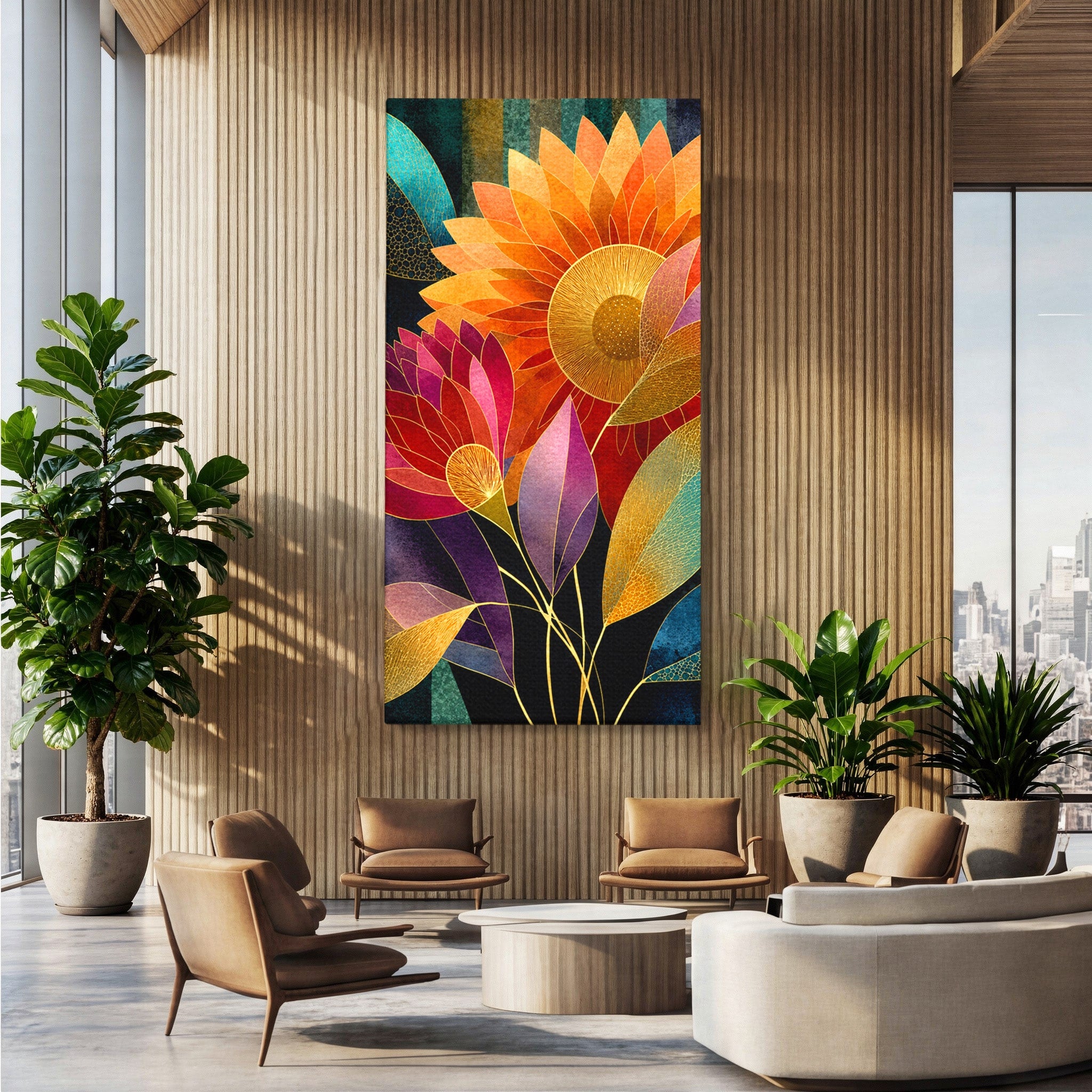 Tablou Canvas Premium LuxCanva® A1821, Floarea Soarelui Abstracta, Flori, Abstract, Living, Modern, Natura, Dormitor, Culori Vibrante